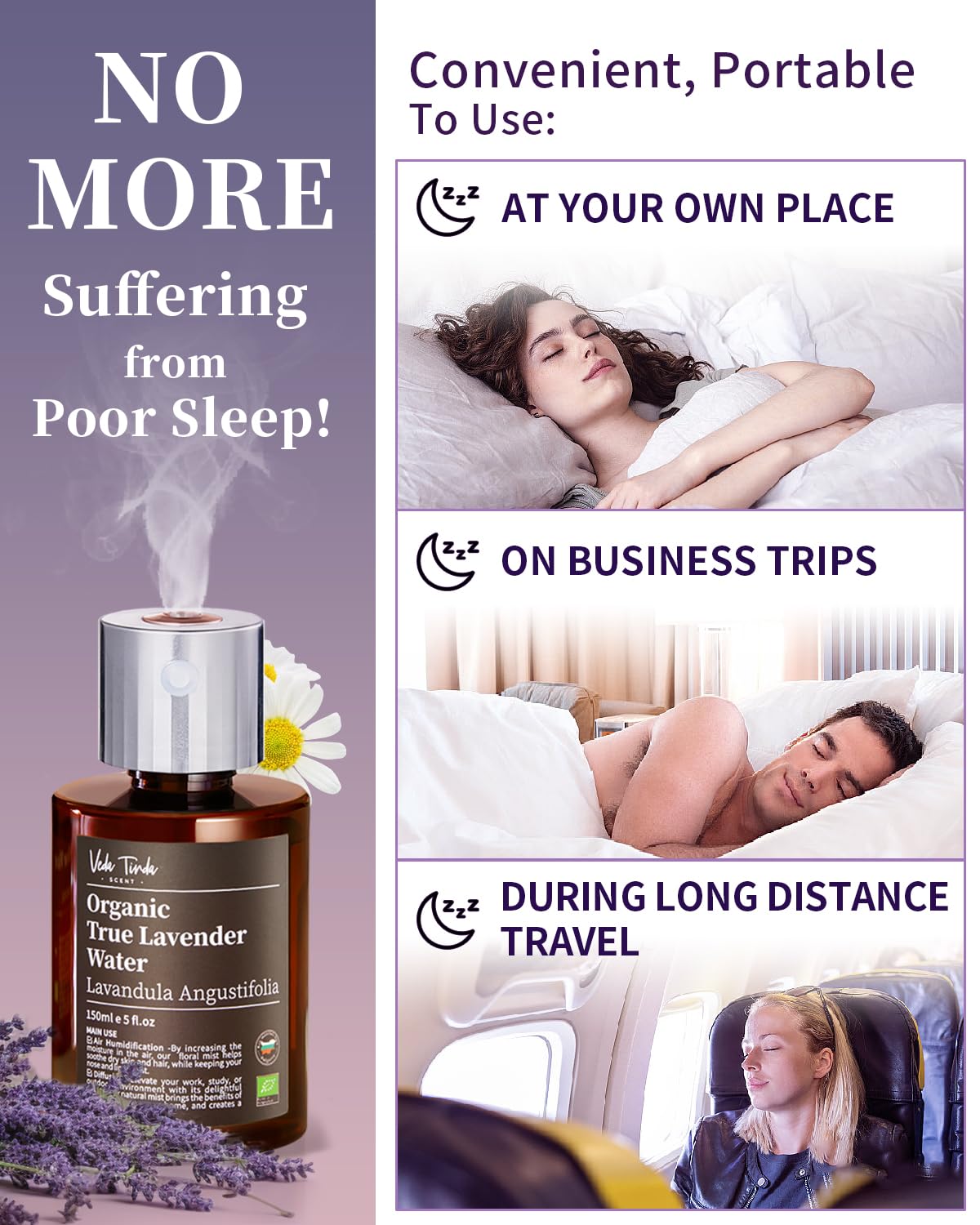 VTS Organic Lavender Water and Roman Chamomile Floral Water with Diffuser, Aromatherapy Air VEDA TINDA SCENT buy supplements canada