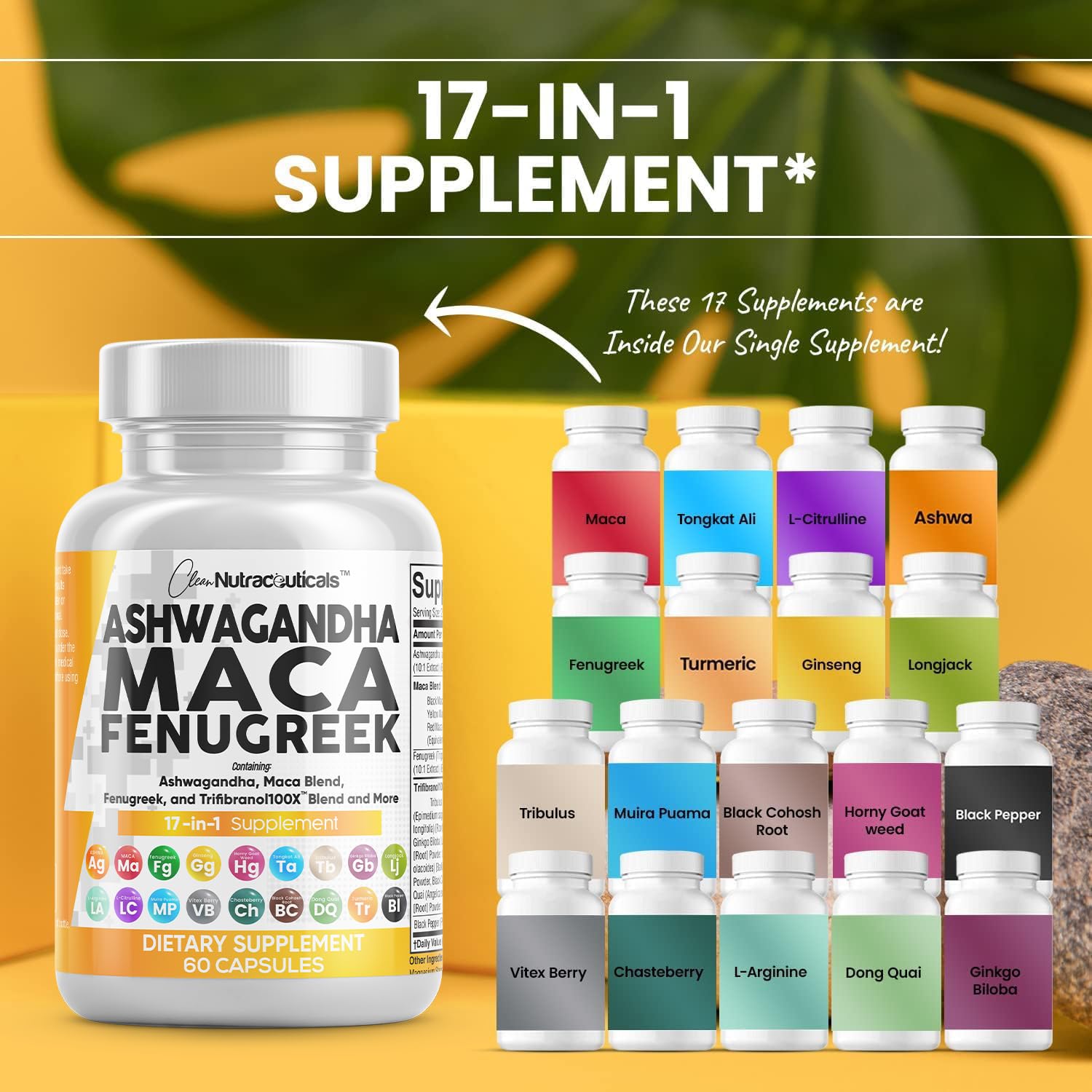 Clean Nutraceuticals Ashwagandha Maca Root Fenugreek Supplement with Tongkat Ali Ginseng - Assists with Stress, Mood & Thyroid - Ashwagandha Capsules Fenugreek Caps - 1 Pack Clean Nutraceuticals buy supplements canada