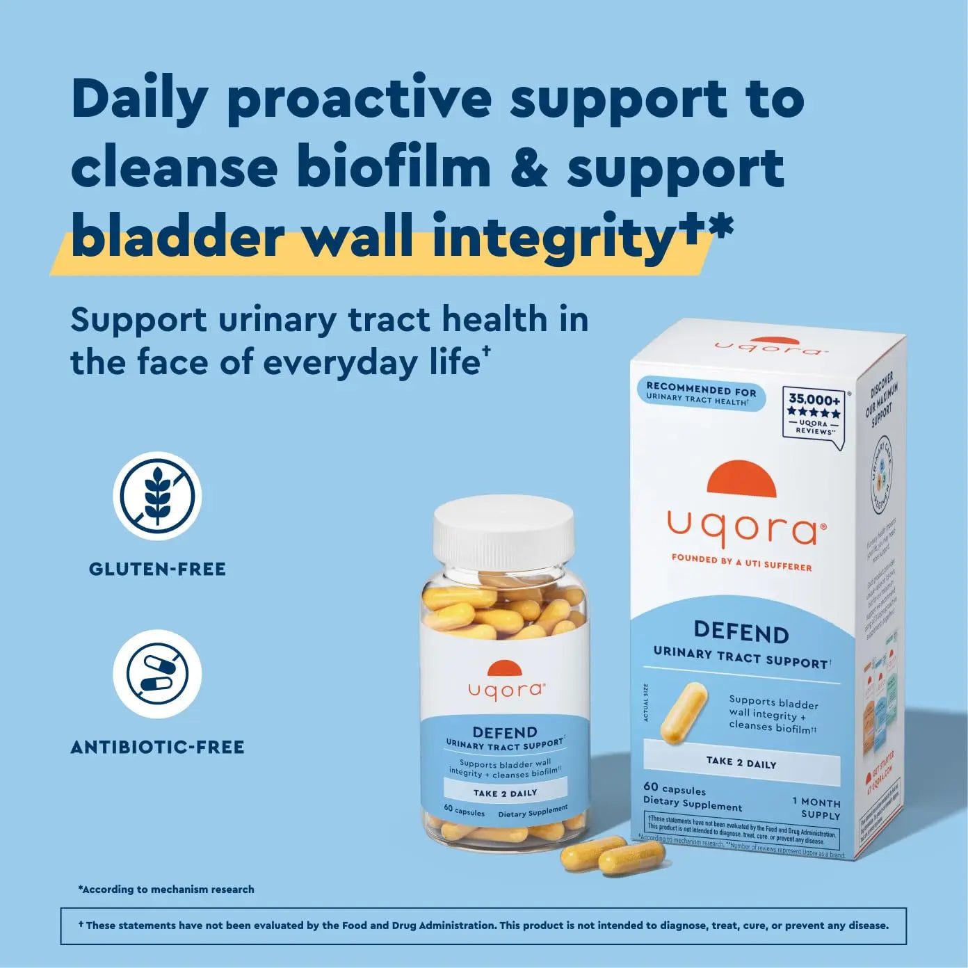 Uqora Defend - Urinary Tract Health Supplement - Support Bladder Health & Cleanse Biofilm* with D-Mannose, Green Tea Extract, Turmeric Extract & More - Gluten-Free - 60 Capsules (30-Day Supply) Uqora buy supplements canada