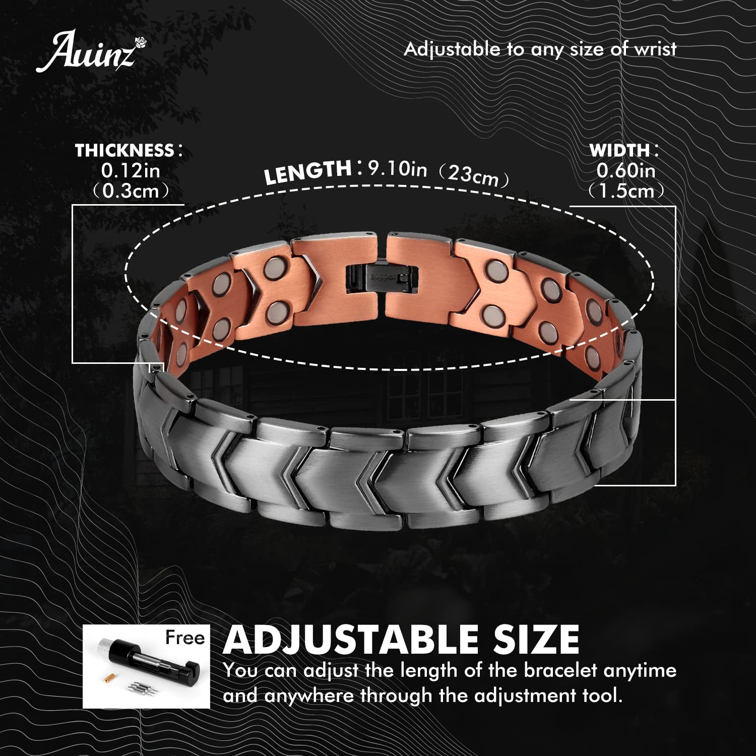 Auinz - Copper Bracelets for Men - 99.99% Solid Pure Copper Magnetic Bracelets Double-Row Auinz buy supplements canada