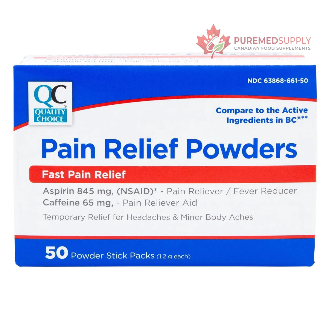 Quality Choice Fast Pain Relief Powder, Contains 50 Powder Packets for Rapid Pain Relief. Contains Aspirin & Caffiene Quality Choice buy supplements canada