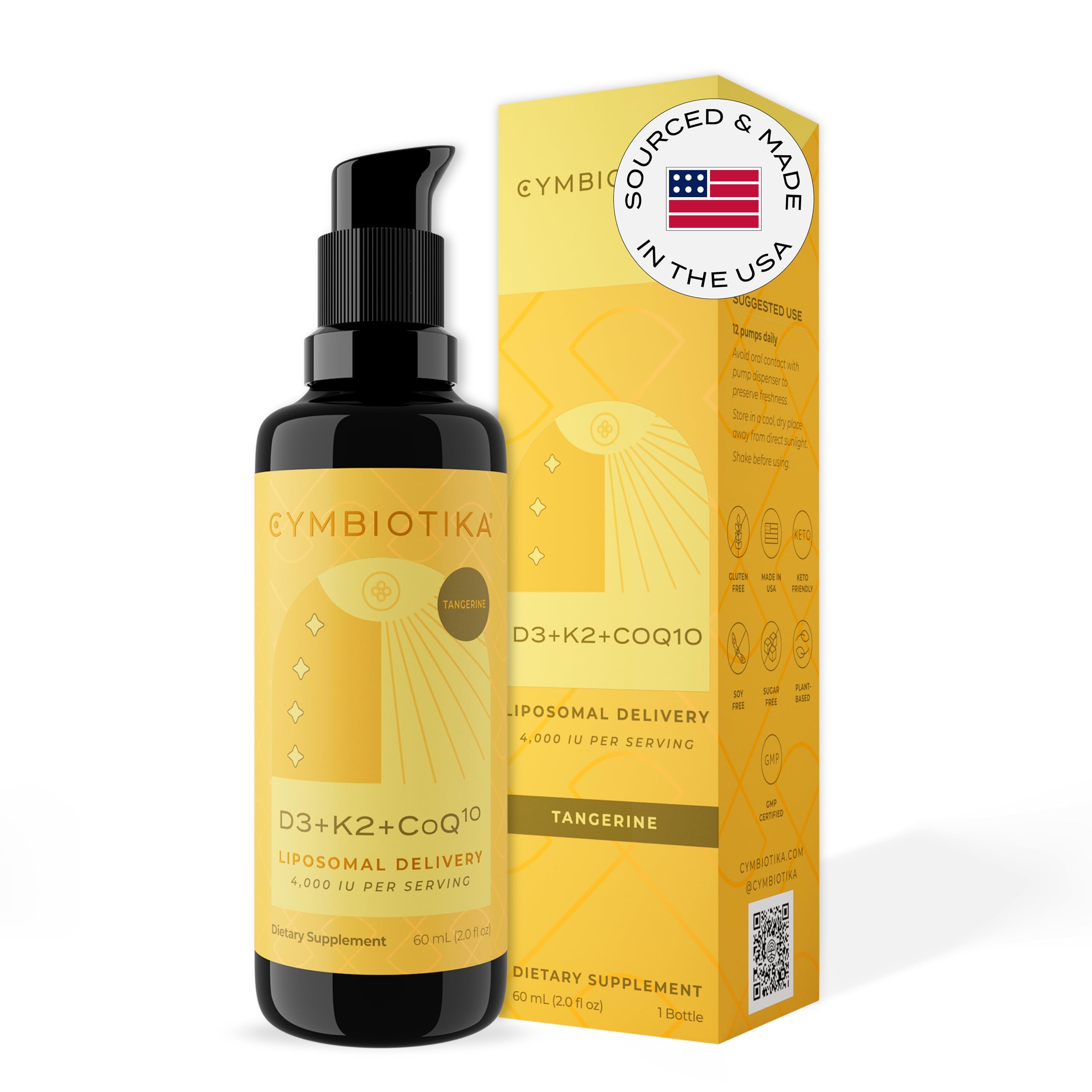 CYMBIOTIKA Vitamin D3 + K2 + CoQ10 Liquid, Vitamin D Supplement for Immune Support, Heart Health & Bone Health, Energy Booster, Liposomal Delivery, Vegan, Keto Ingredients, Tangerine Flavor CYMBIOTIKA buy supplements canada