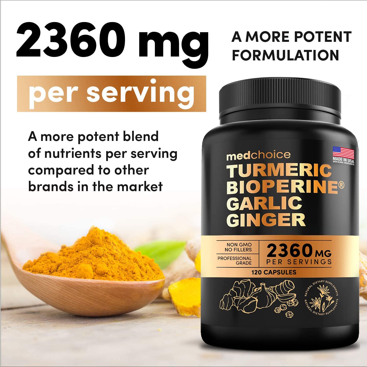 4-in-1 Turmeric and Garlic Supplements with Bioperine 2360 mg (360 ct) Turmeric Ginger MEDCHOICE buy supplements canada