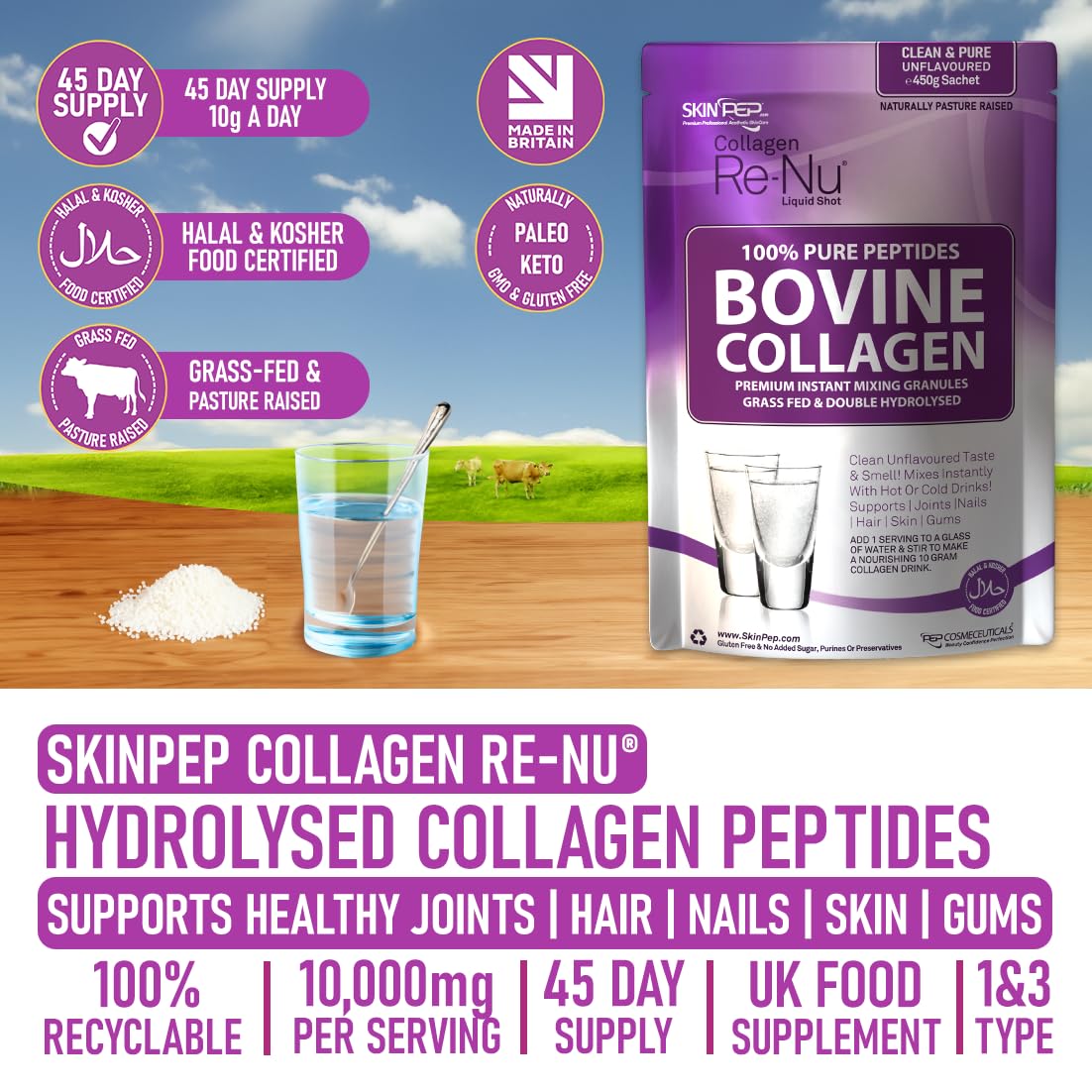 Collagen Powder, Ultra Premium Hydrolysed Bovine Collagen Peptides by SkinPep Skin Pep buy supplements canada