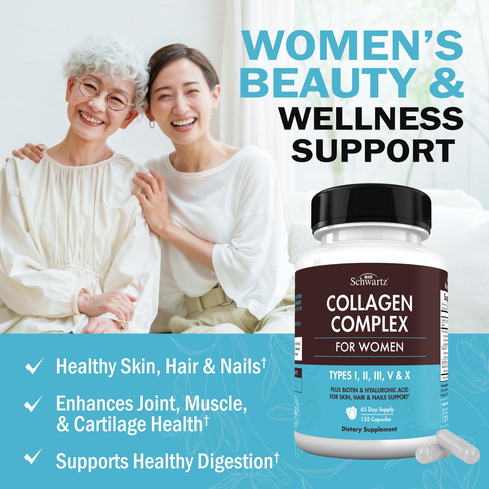 Multi Collagen Pills for Women (Types I II III V X) with Vitamin C Hyaluronic Acid Biotin BioSchwartz buy supplements canada