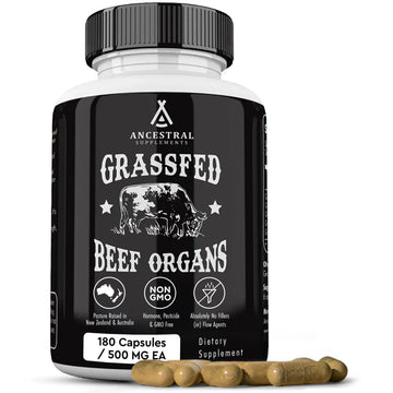 Ancestral Supplements Grass Fed Beef Organ Supplement, Supports Whole Body Wellness with Proprietary Blend of Liver, Heart, Kidney, Pancreas, Spleen, Freeze-Dried Beef, Non-GMO, 180 Capsules Ancestral Supplements buy supplements canada