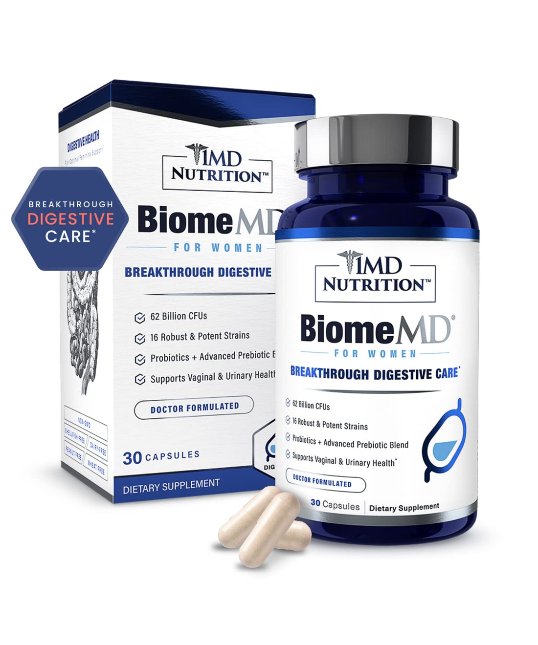 1MD Nutrition BiomeMD Probiotics for Women - Daily Prebiotics and Probiotics for Women - More Than 60 Billion CFUs, 15 Strains - Womens Probiotic to Support Urinary 1MD Nutrition buy supplements canada