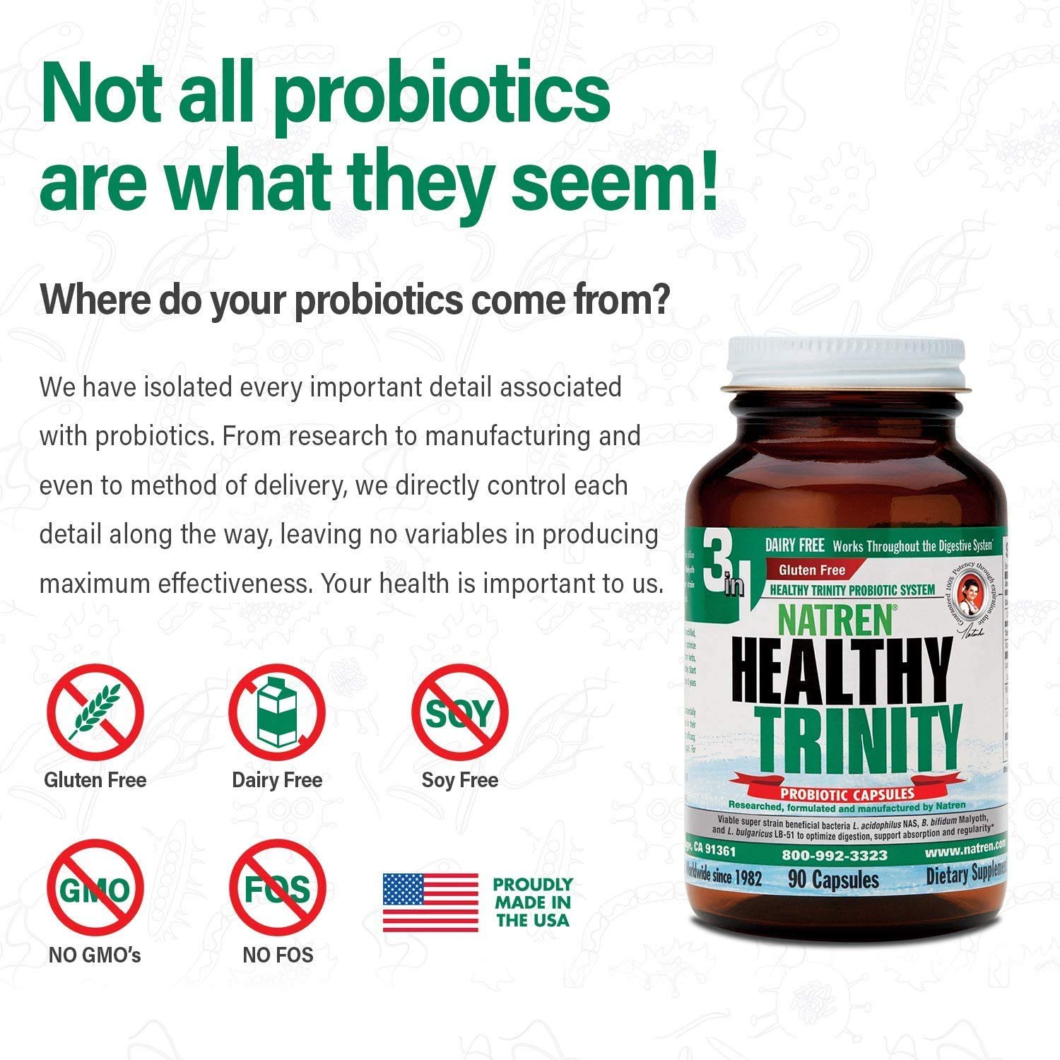 Natren Healthy Trinity Probiotics Supplement - 90 Dairy and Gluten Free Gel Capsules - Improve Gut and Digestive Health, 30 Billion CFU - Lactobacillus Acidophilus, Bifidobacterium, Bulgaricus Natren buy supplements canada