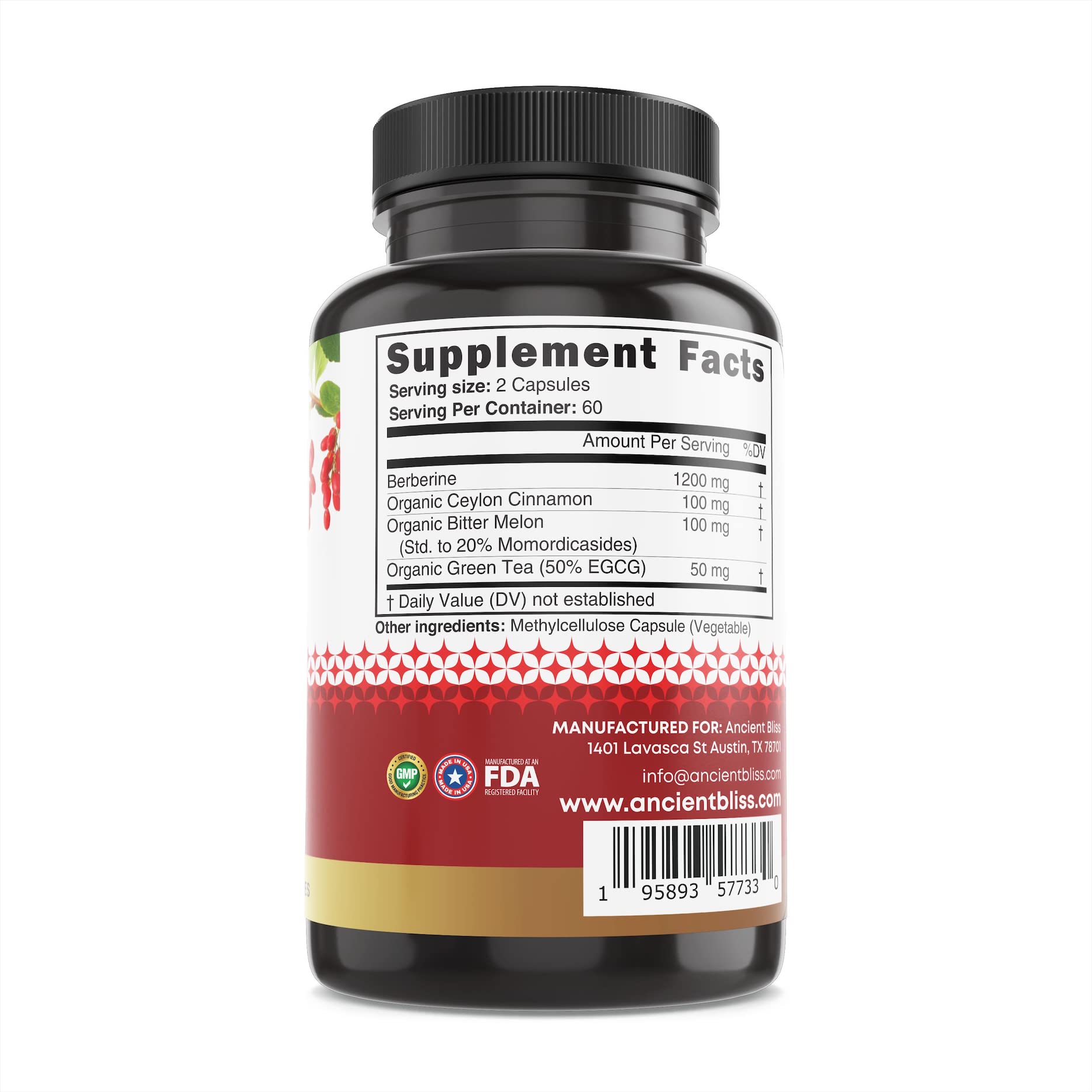 Ancient Bliss Berberine HCL 1200mg with Ceylon Cinnamon, Bitter Melon, and Green Tea Ancient Bliss buy supplements canada