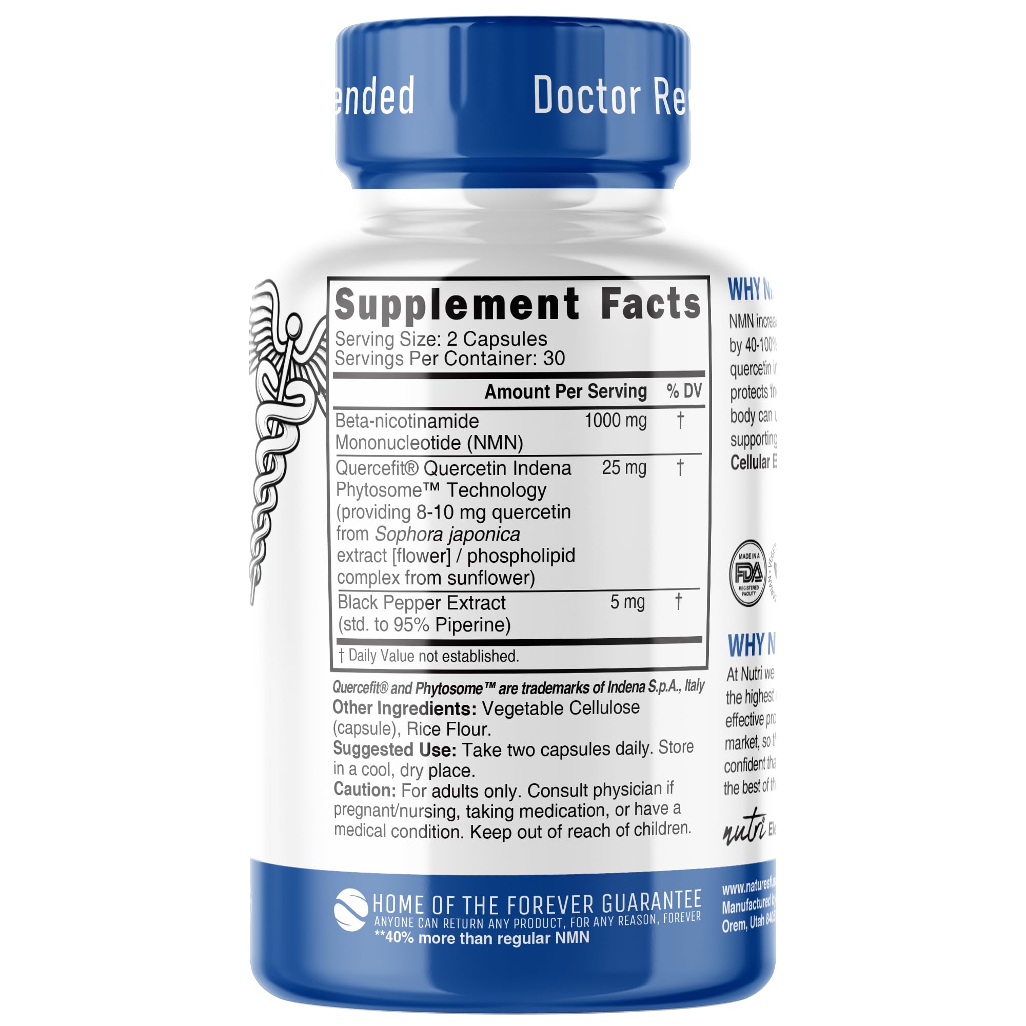 NMN Supplement 1000mg NAD Supplement - Nutri Ultra High Absorption Stabilized NMN Nicotinamide Mononucleotide, 40% More NAD+ with Quercetin Phytosome & Black Pepper - mnm supplement (60 Capsules) Nature's Fusions buy supplements canada