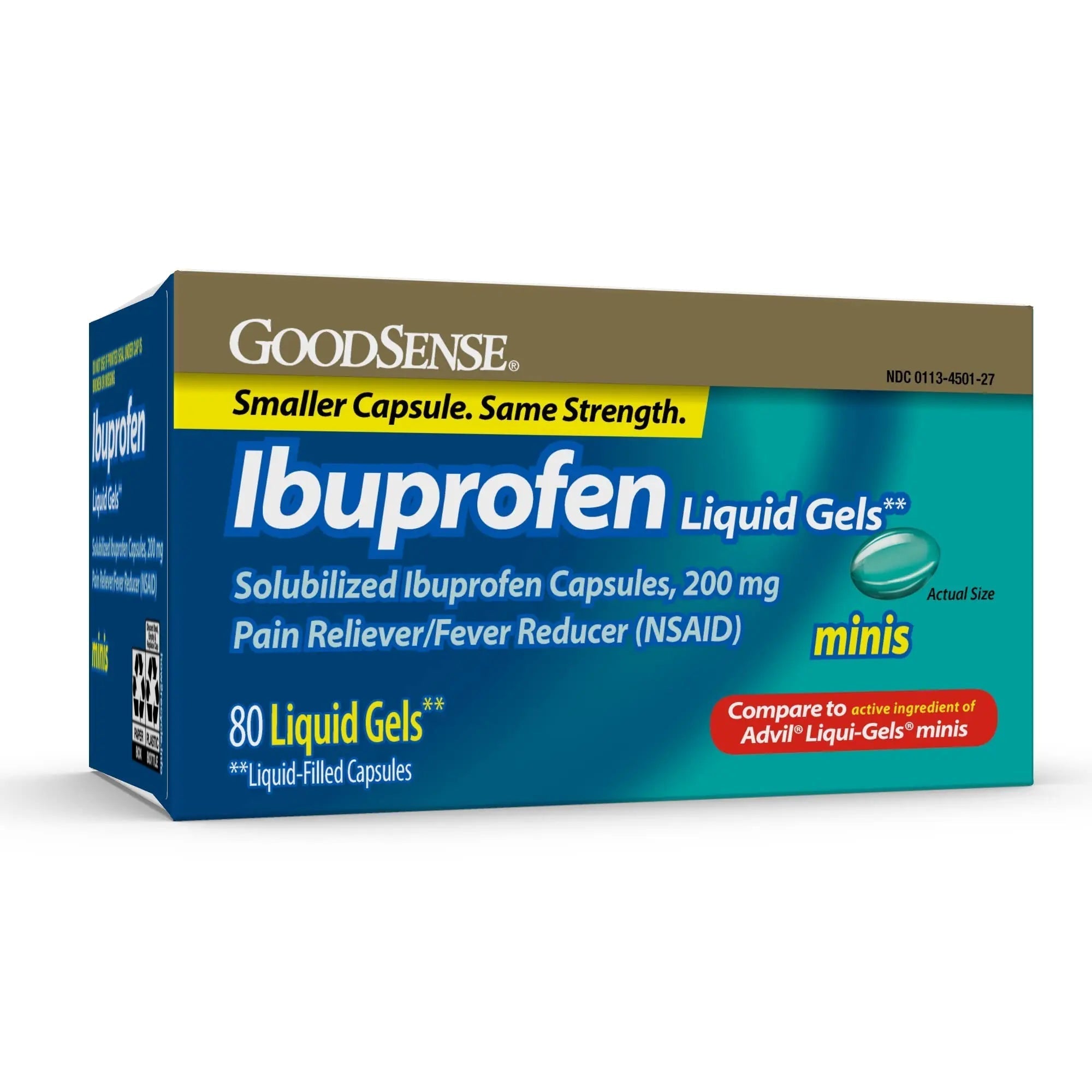 GoodSense Ibuprofen Mini Liquid-Gels, 200 mg, Liquid-Filled Capsules, Pain Reliever and Fever Reducer, 80 Count GoodSense buy supplements canada