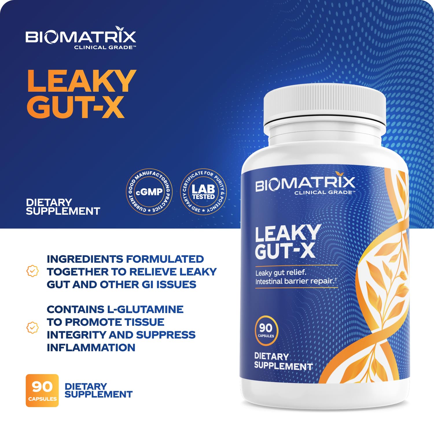 BioMatrix Leaky Gut Repair Supplement w/Glutamine, Quercetin, Cat's Claw, MSM, SIBO, Prebiotic Support, Intestinal Barrier Revive for Men and Women | 60-Day Supply – Leaky Gut-X BioMatrix buy supplements canada