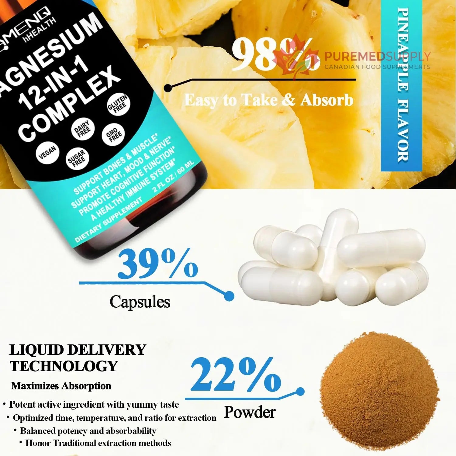 Magnesium 12 in 1 Complex Liquid Drops Magnesium Supplement w. Glycinate Citrate Malate Taurate Oxide Aspartate Orotate, Calm Magnesium for Sleep Muscle Heart Support丨Max Absorption Liquid Formula AMENQ hHEALTH buy supplements canada