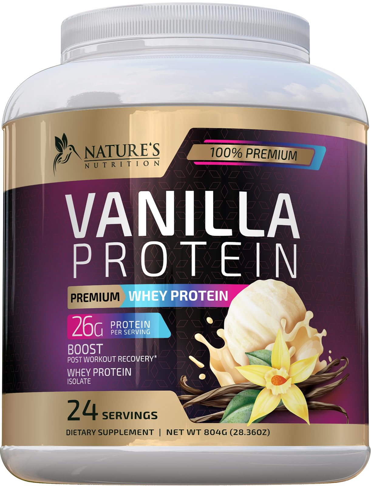 Whey Protein Powder 26g - Vanilla Ice Cream Whey Isolate Protein for Muscle Growth Nature's Nutrition buy supplements canada