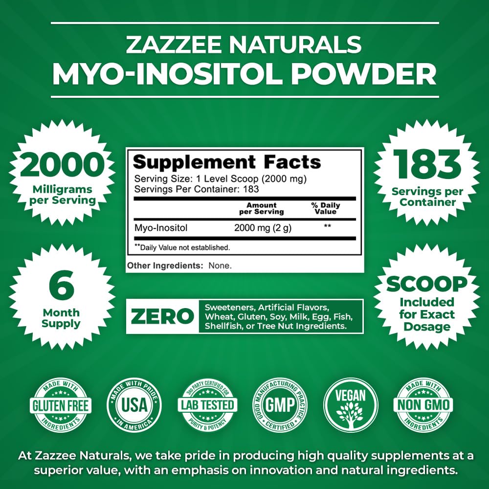 Zazzee Myo-Inositol Powder, 6 Month Supply, 183 Servings, 2000 mg per Serving Zazzee buy supplements canada