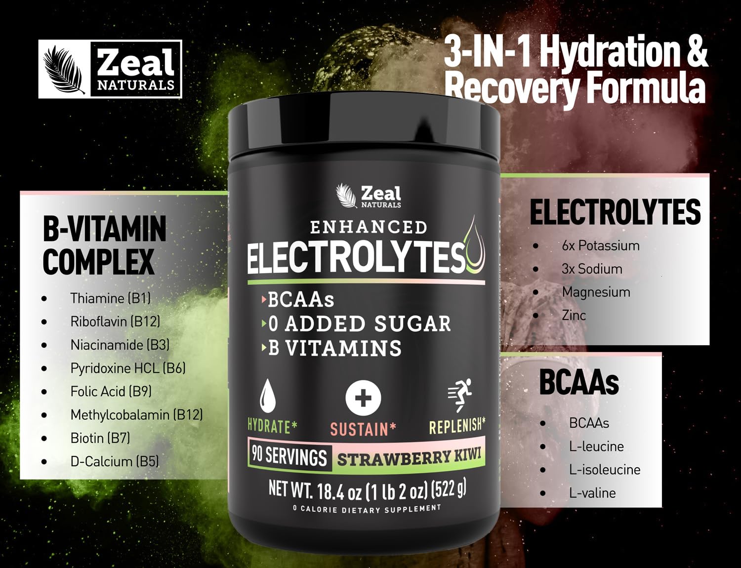 Zeal Electrolyte Powder - 90 Servings | Keto Electrolytes Powder | Zero Sugar, BCAAs, B-Vitamins | Potassium, Zinc, Magnesium Zeal Naturals buy supplements canada