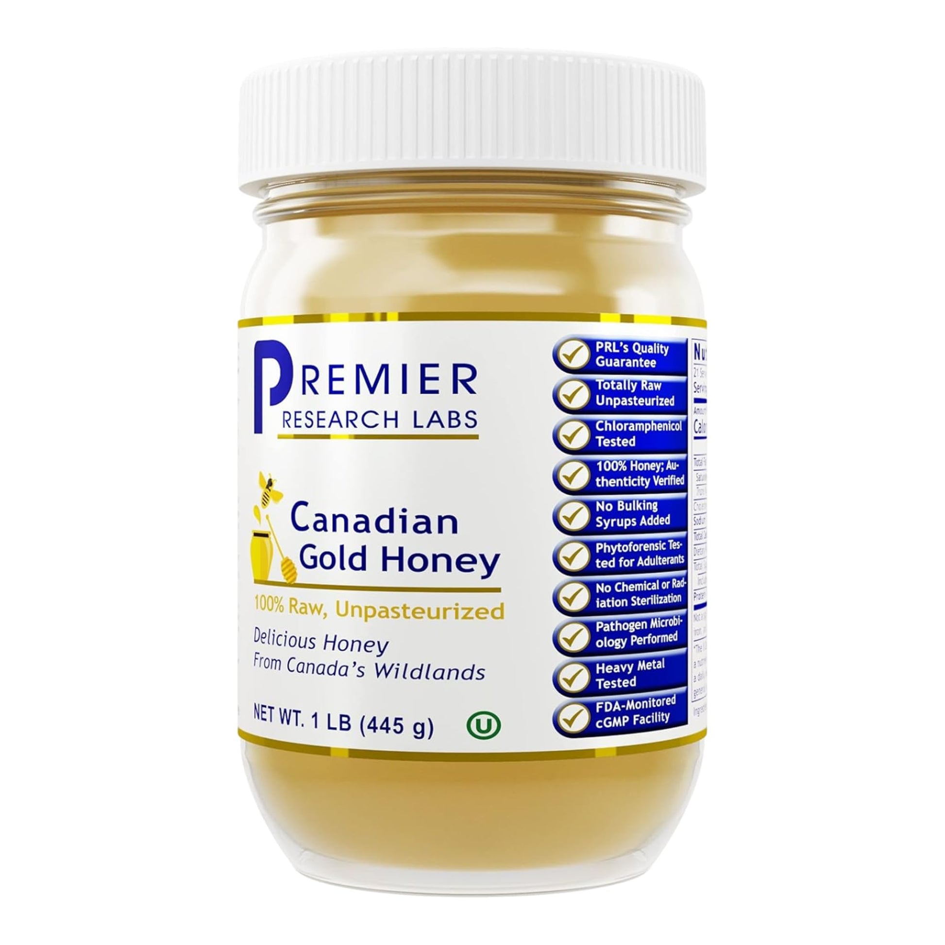Premier Research Labs Canadian Gold Honey - Raw Honey, Pure Honey, Raw Unpasteurized Honey, Unfiltered, 100% Pure, Sugar-Free, Unprocessed Wildflower Honey - 1 lb Jar Premier Research Labs buy supplements canada