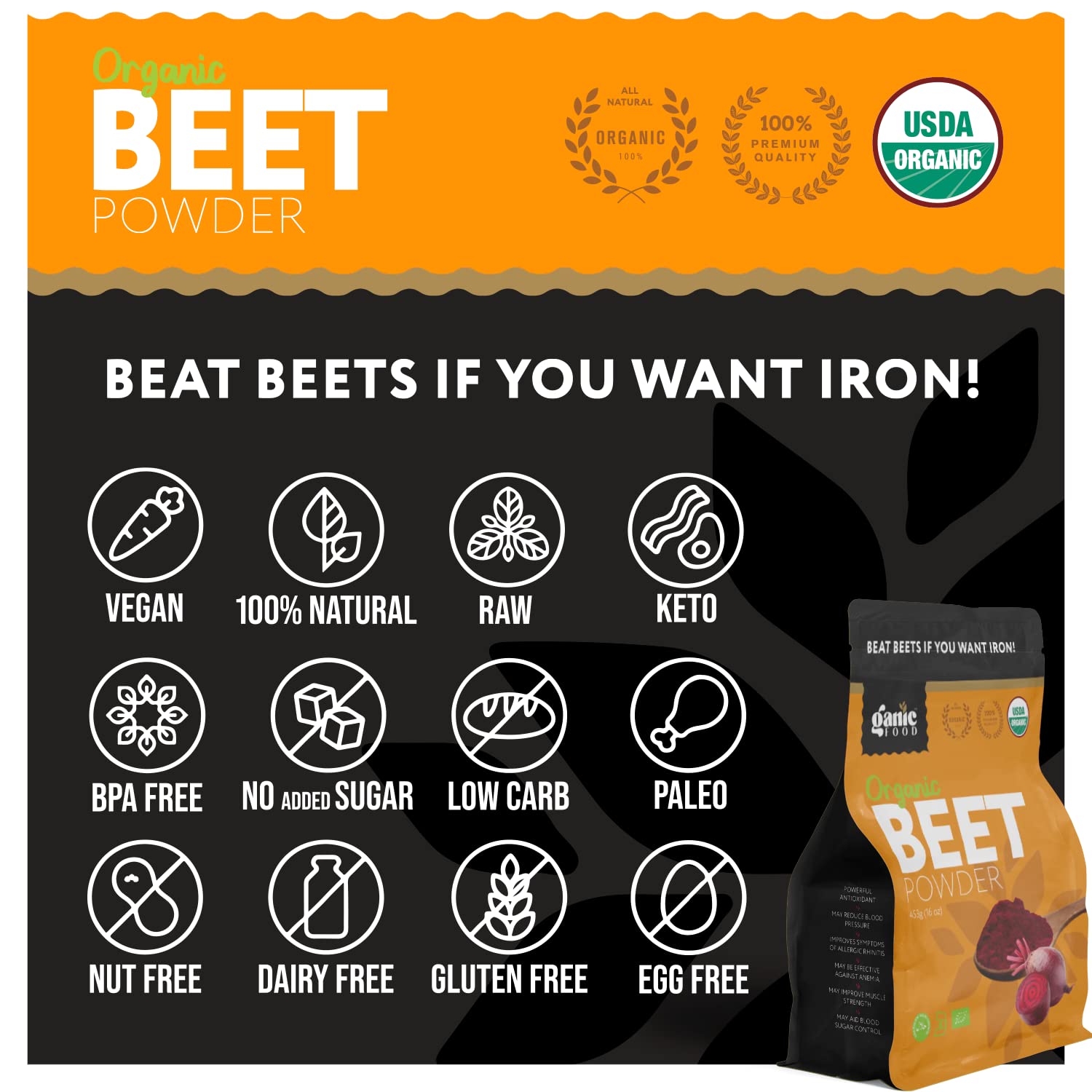 Ganic Food Organic Beetroot Powder, 16 Ounces Ganic Food buy supplements canada