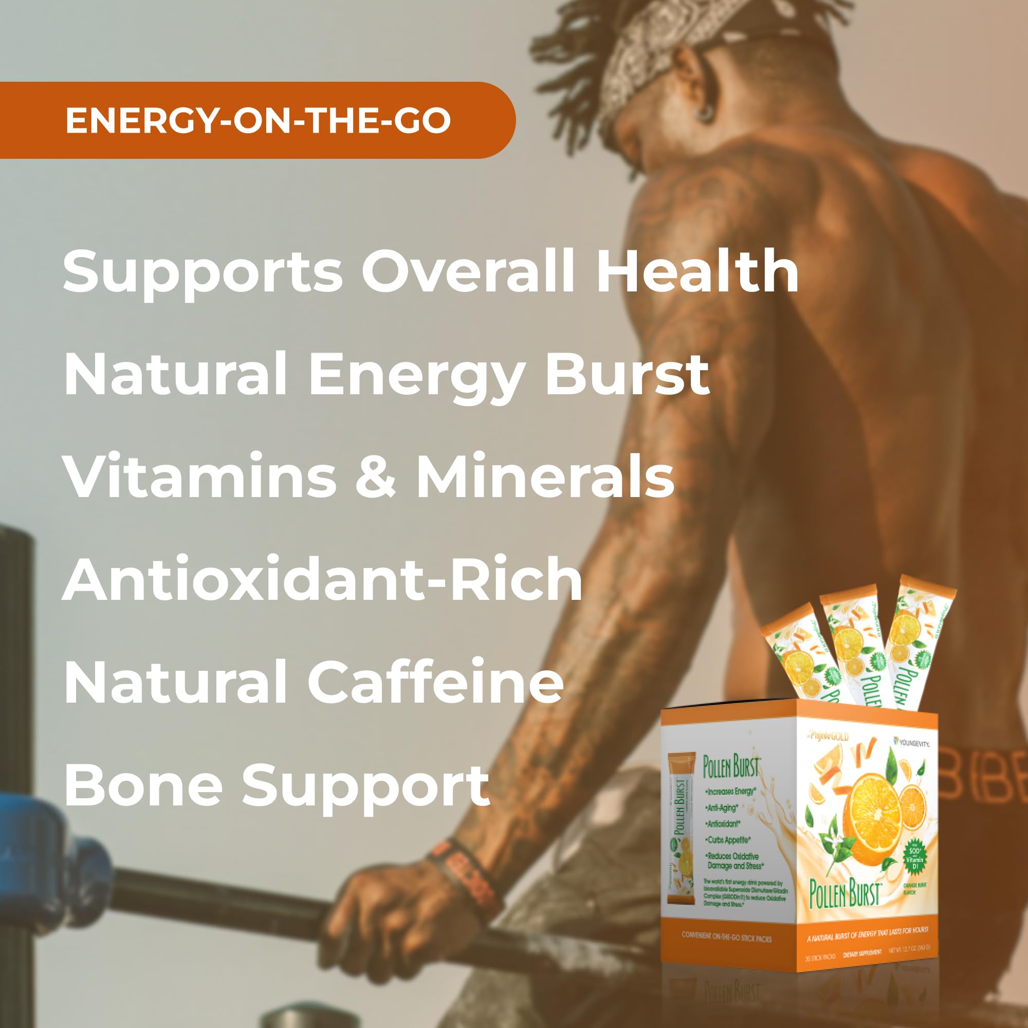 Youngevity ProJoba Pollen Burst™ - Clean Natural Energy Supplement w/Green Tea, Pollen Extract, GliSODin® - Increase Focus, Brain Boost, Endurance, Mental Clarity (30 Sticks) Youngevity buy supplements canada