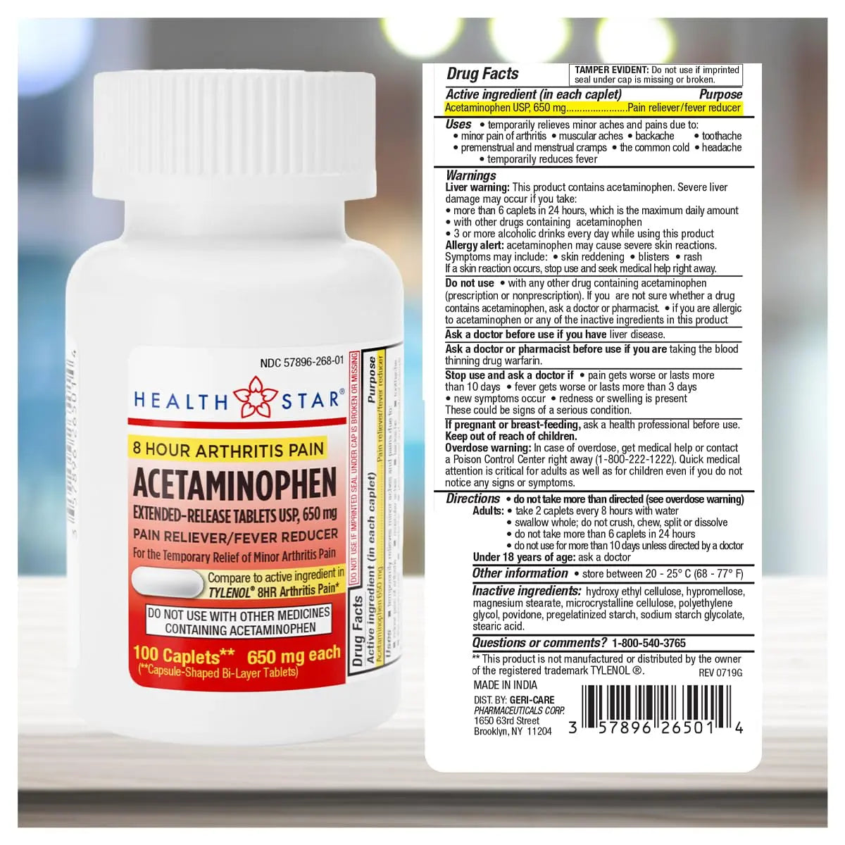 GeriCare Acetaminophen Extended-Release Arthritis 650mg Caplets, Pain Reliever, Arthritis Symptoms, Fever Reduction, 100 Count (Pack of 1) GeriCare buy supplements canada