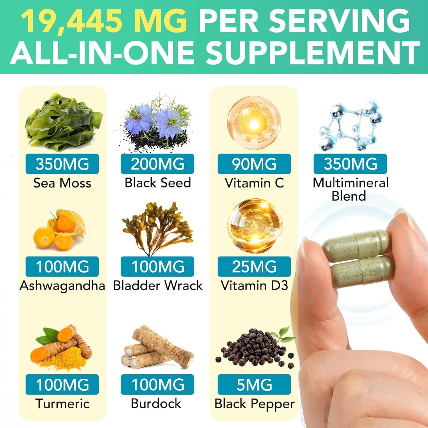 HealthyFinds Sea Moss Black Seed Oil Ashwagandha Ginger Capsules with Turmeric Bladderwrack Burdock & Vitamin C Vitamin D3 with Elderberry Manuka Dandelion Yellow Dock Iodine Chlorophyll ACV HealthyFinds buy supplements canada