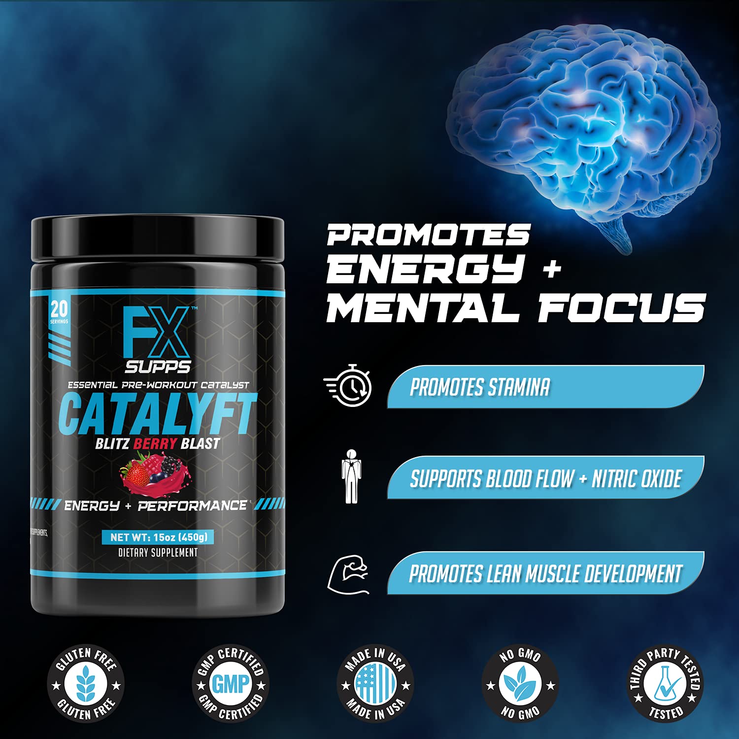 FX Supps Catalyft Pre-Workout PowderDrink for Men and Women Blitz Berry Blast Dietary FXSUPPS buy supplements canada