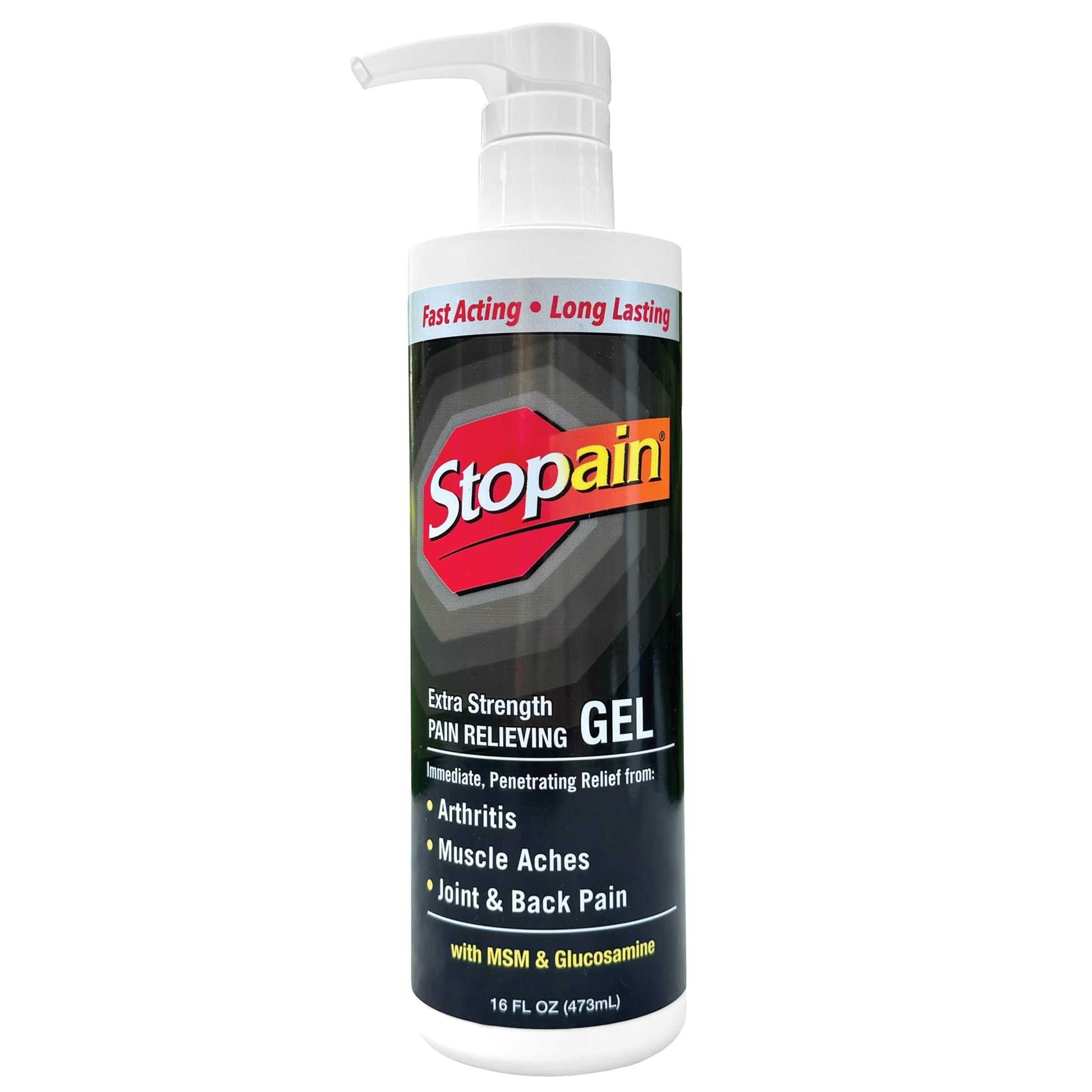 Stopain Pain Relief Gel 16oz, USA Made, Max Strength Fast Acting with Menthol, MSM, Glucosamine for Joint Pain, Back Pain, Arthritis, Knee, Neck Pain, HSA FSA Approved OTC Topical Analgesic Product Stopain buy supplements canada