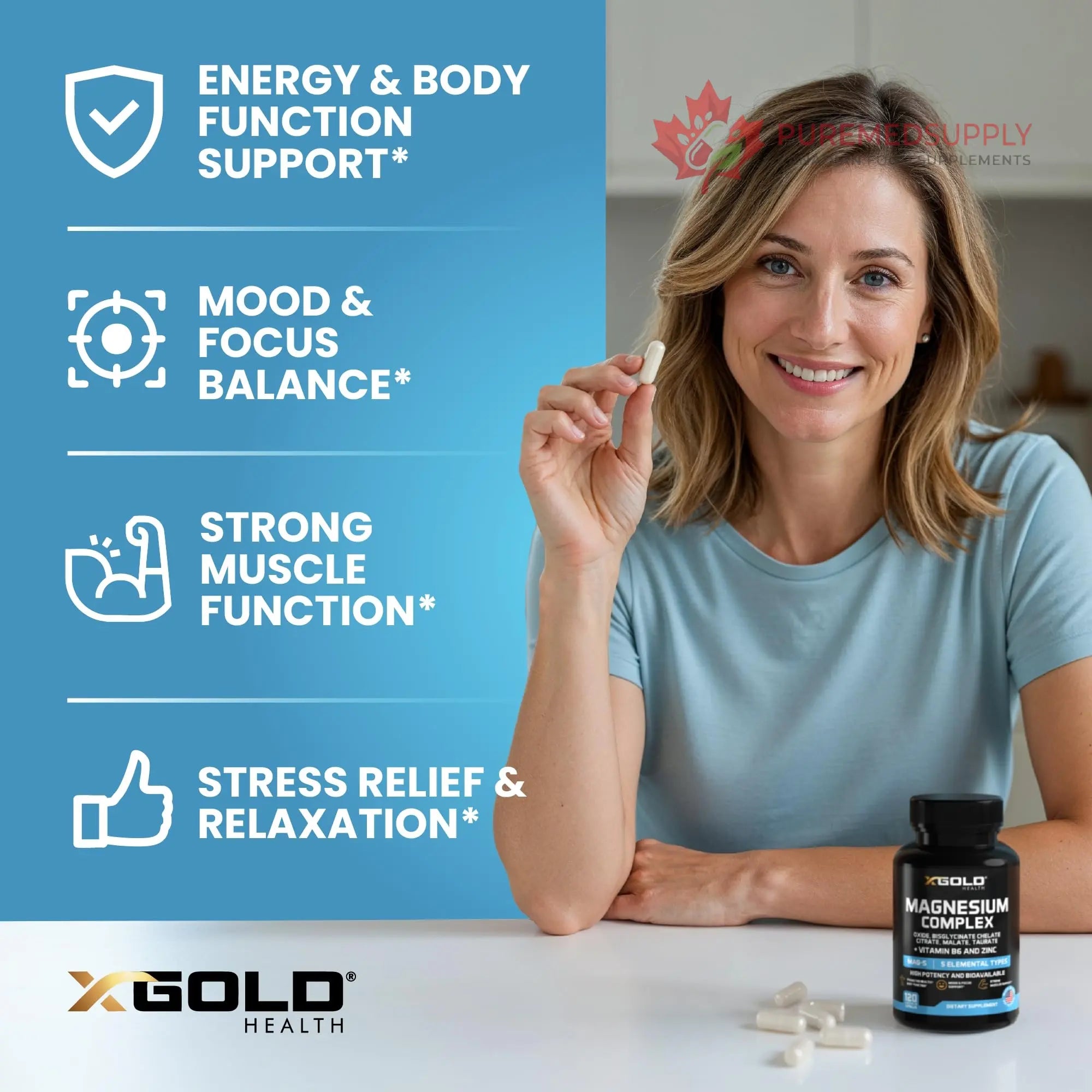 X Gold Health Magnesium Complex 5-in-1 with Zinc & B6 High Absorption Capsules (Glycinate, Citrate, Malate, Taurate, Oxide) Muscle Recovery, Energy, Sleep Support & Immune Health 500mg Made in USA X Gold Health buy supplements canada