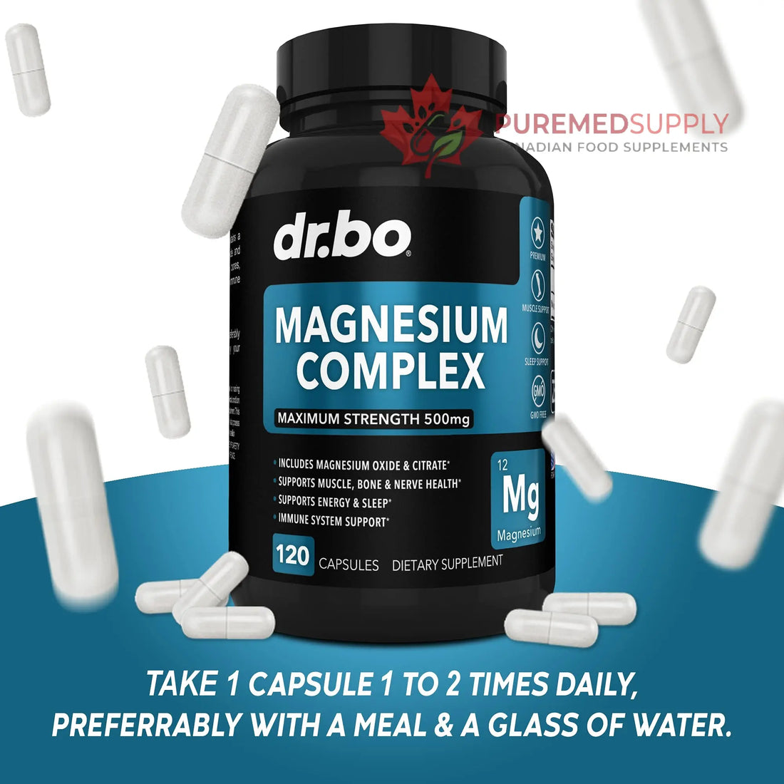 Magnesium Complex Supplement Capsules 500mg - Support Energy, Relaxation, Leg Cramps & Legs - Help Aid Muscle Support Supplements - High Absorption Premium Mag Citrate Oxide - 120 Capsules DR. BO buy supplements canada