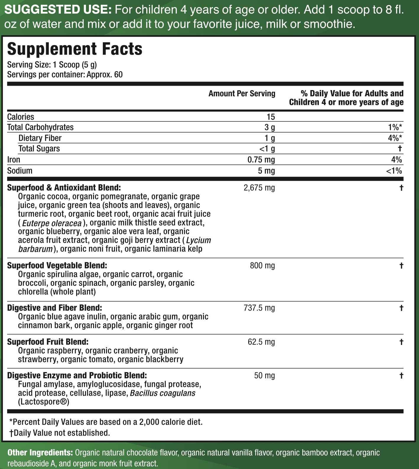 Feel Great USDA Organic Super Greens Powder for Kids - Cocao Chocolate | Fruit & Veggie Supplement | Superfood Powder with Probiotics & Digestive Enzymes for Digestive Health | 60 Days Supply The Feel Great Vitamin Company buy supplements canada