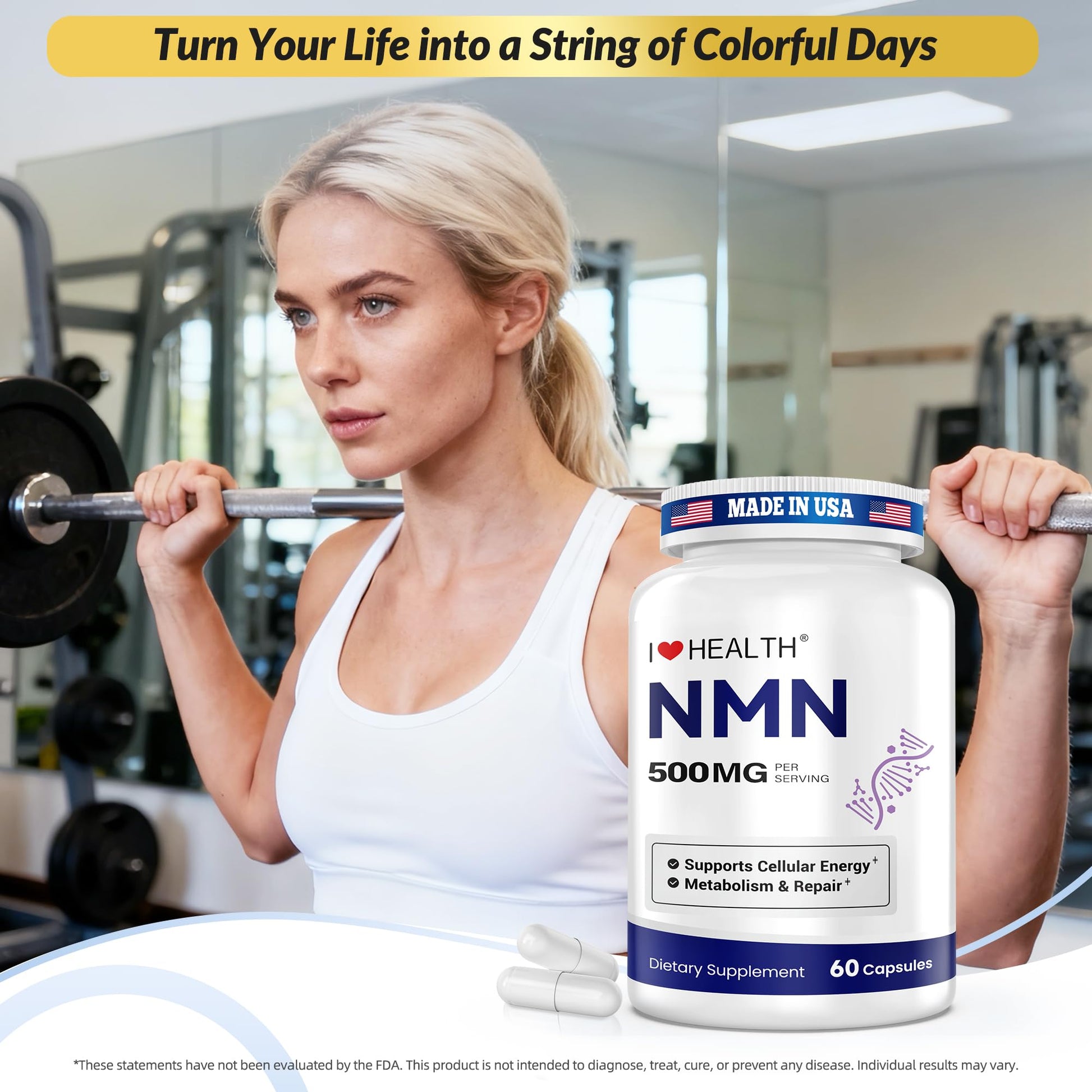 NMN 500MG Per Capsule – High Purity 99.9% NMN, NAD+ Support for Cellular Energy & Healthy Aging, 60 Capsules, Third-Party Tested, cGMP Made in USA I LOVE HEALTH buy supplements canada