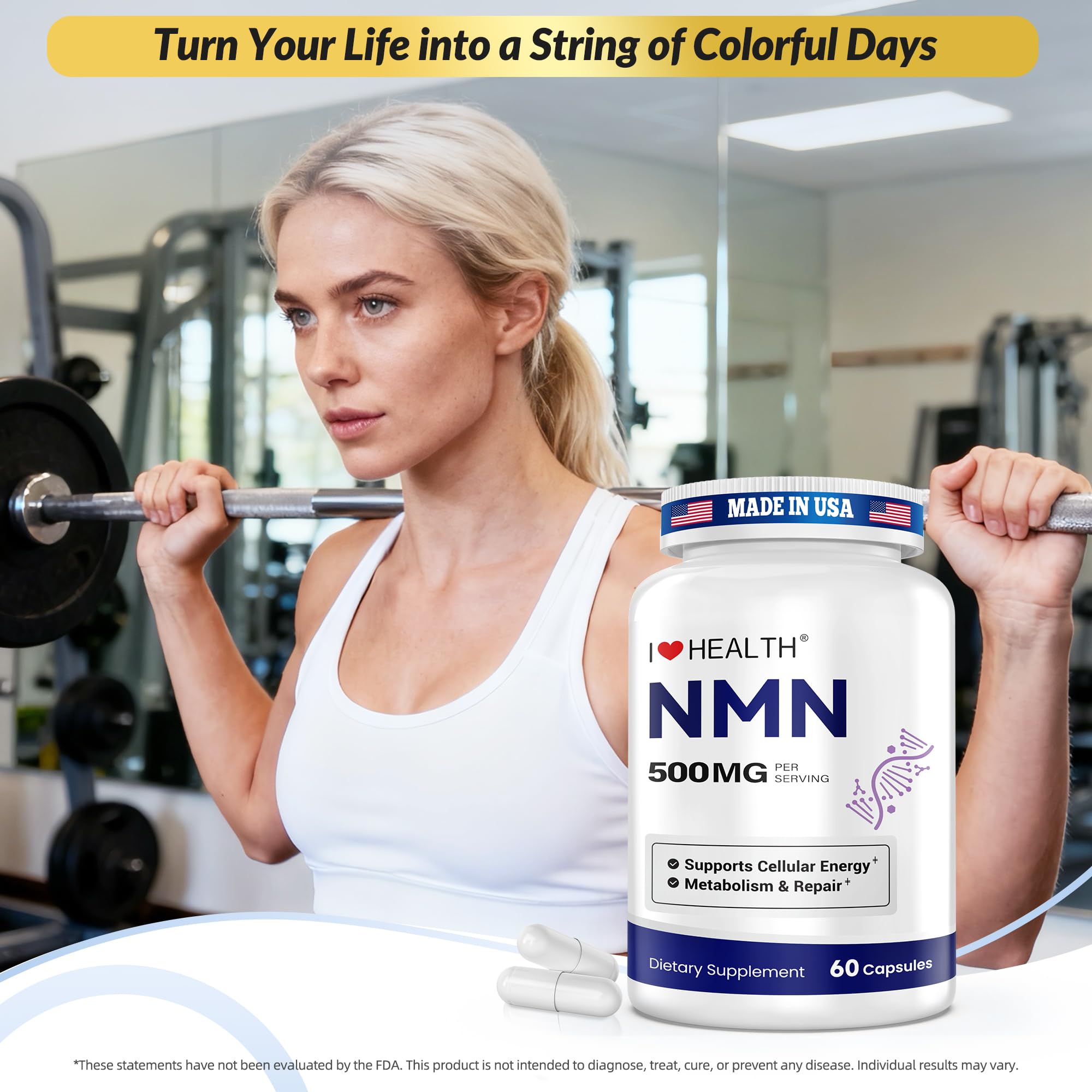 NMN 500MG Per Capsule – High Purity 99.9% NMN, NAD+ Support for Cellular Energy & Healthy Aging, 60 Capsules, Third-Party Tested, cGMP Made in USA I LOVE HEALTH buy supplements canada