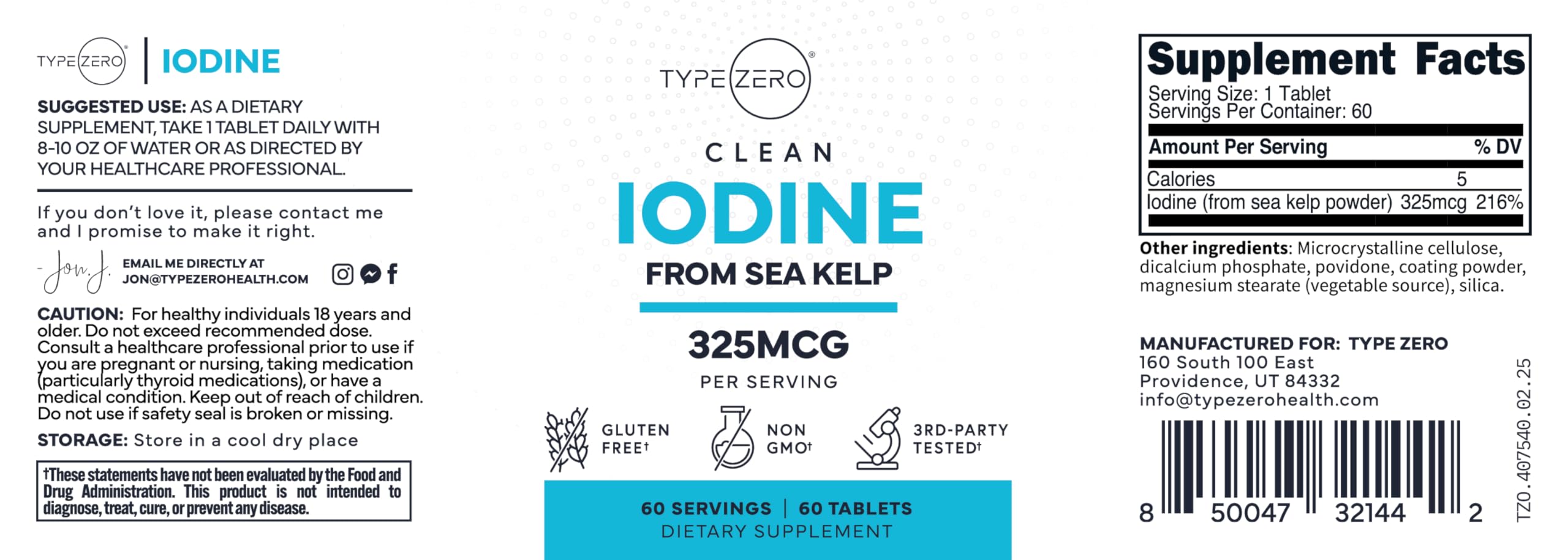 Type Zero Clean Iodine Tablets (60 Servings, 325 MCG Per Serving) - from Sea Kelp, Non-GMO, Gluten Free Type Zero buy supplements canada
