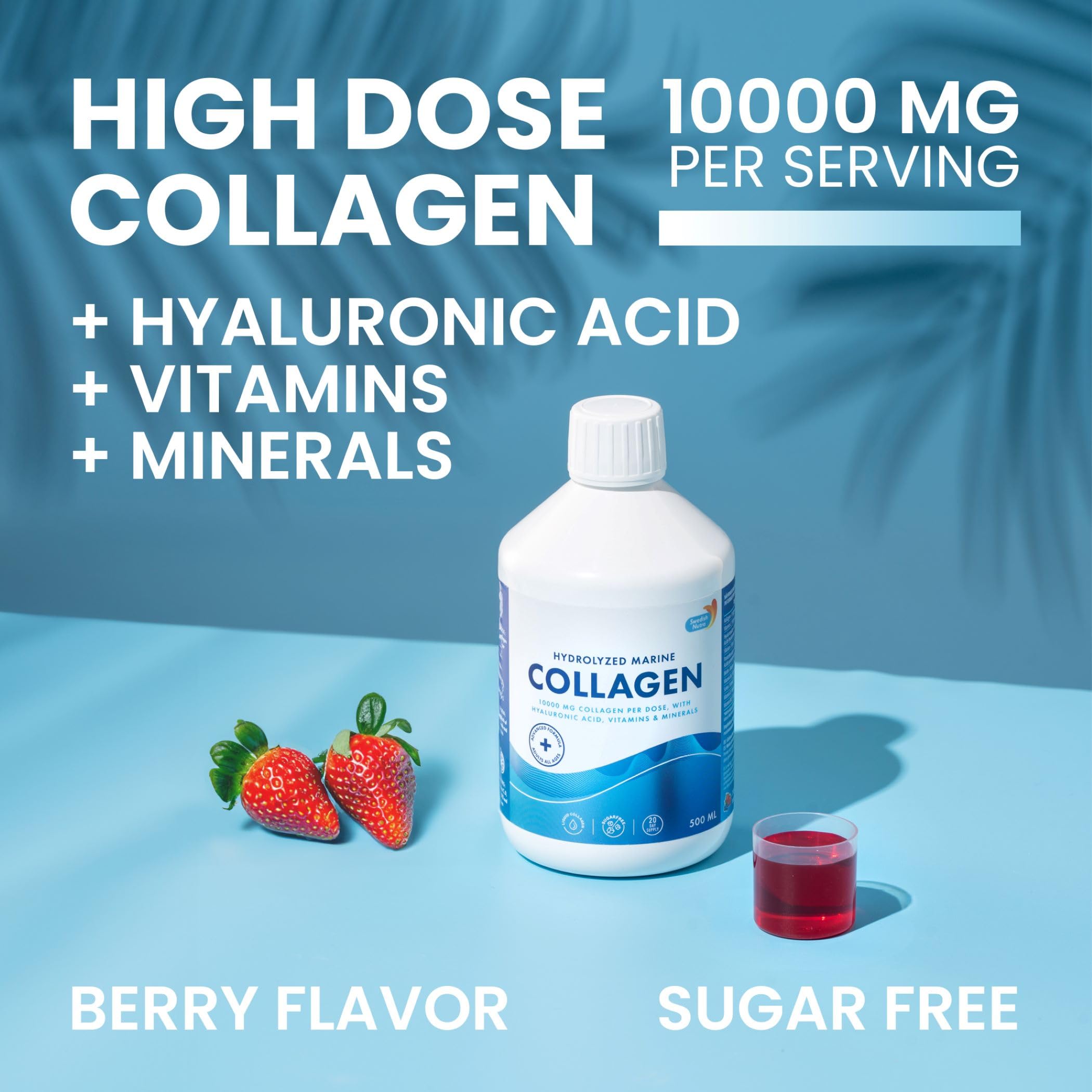 Swedish Nutra 10,000 mg Hydrolyzed Marine Collagen Liquid Supplement - 500 ml, 20 Day Supply | Hyaluronic Acid, Biotin & Vitamin C for Healthy Hair, Skin, Nails & Joints | For Men & Women | Sugar-Free Swedish Nutra buy supplements canada