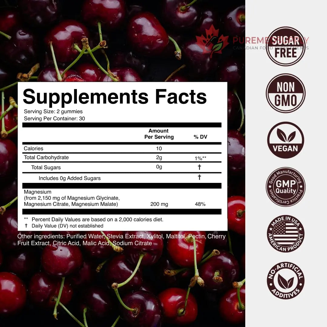 Magnesium Gummies 3in1 - Glycinate, Citrat, Malate 2150 MG High Absorption Supplement, Sugar-Free, Vegan, Chews for Men & Women, Inspired by Wellness Traditions Like Arjuna, 60 Gummies, Cherry Flavor Secret Element buy supplements canada