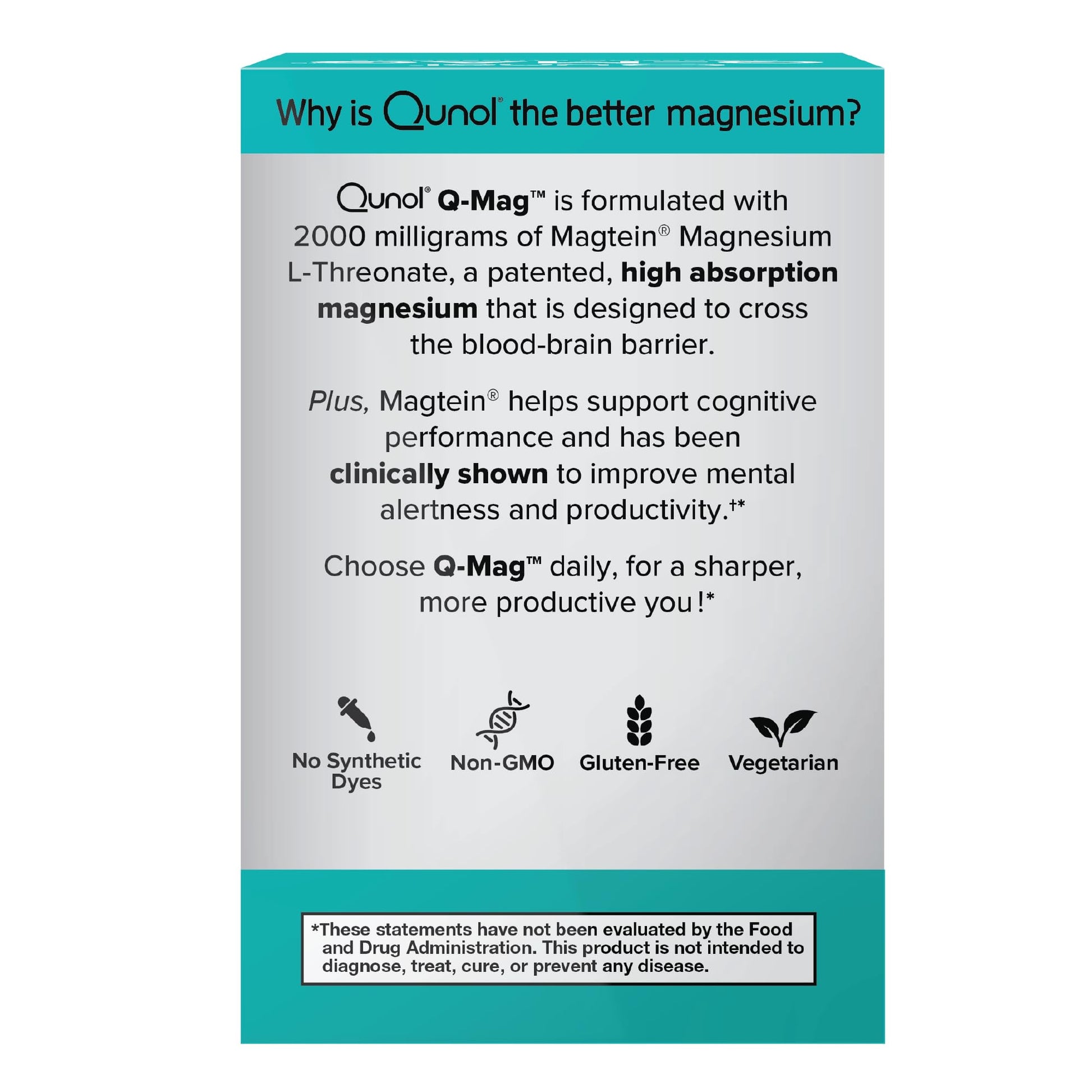 Qunol Q-Mag Magnesium L-Threonate Tablets, 2000mg of Magtein to Help Support Cognitive Performance, Improve Mental Alertness & Productivity, Supports Restful Sleep, High Absorption, 60 Count Qunol buy supplements canada
