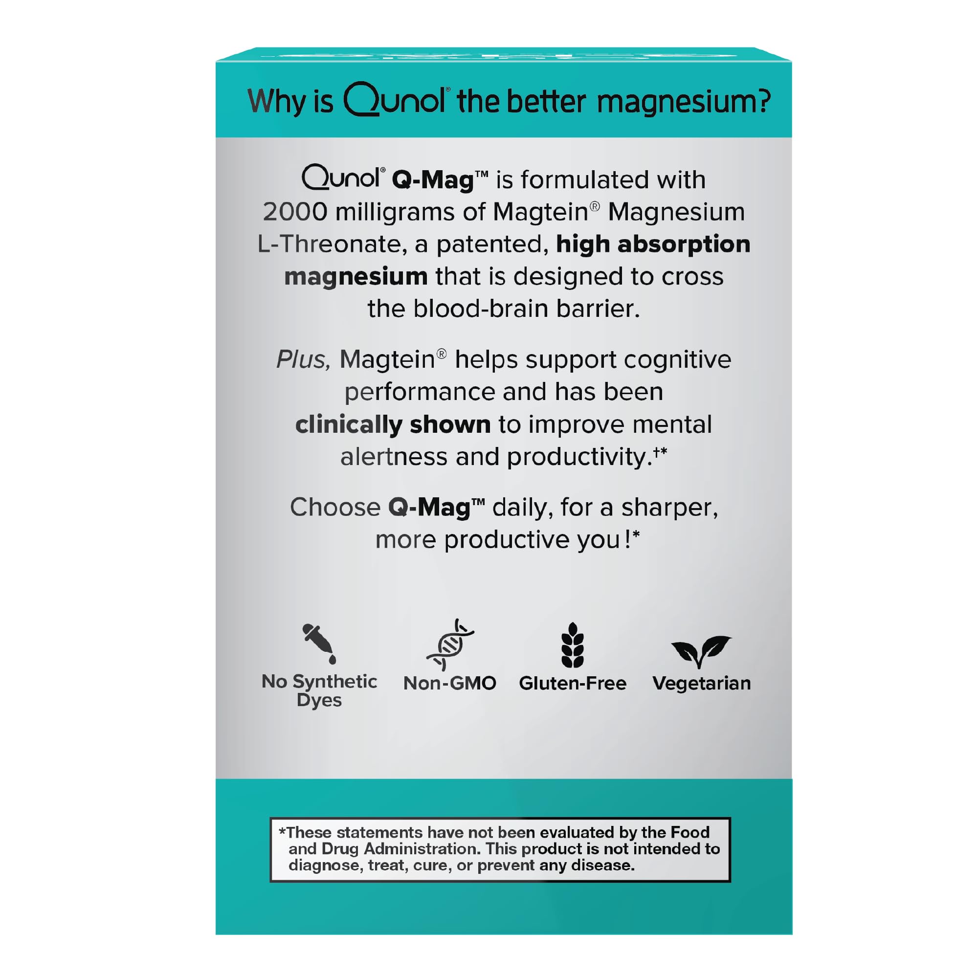 Qunol Q-Mag Magnesium L-Threonate Tablets, 2000mg of Magtein to Help Support Cognitive Performance, Improve Mental Alertness & Productivity, Supports Restful Sleep, High Absorption, 60 Count Qunol buy supplements canada