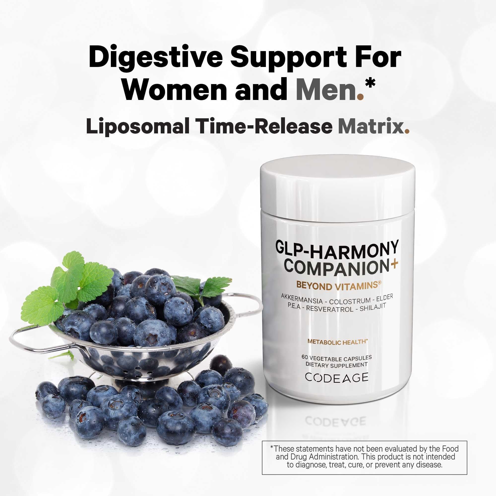 Codeage GLP-Harmony Companion+ Supplement - GLP-1 Agonist Support - Lion's Mane, Pea, Colostrum, Shilajit, Akkermansia, Elder, Citrus Bioflavonoids, Broccoli, Resveratrol - Non-GMO - 60 Capsules Codeage buy supplements canada