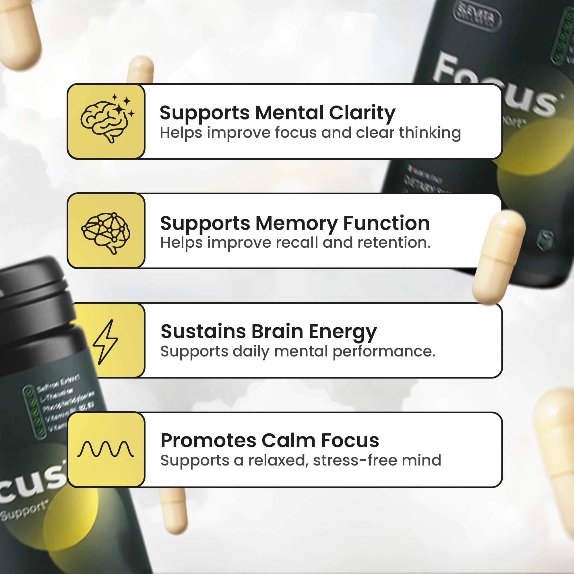 ELEVITA WELLNESS Focus Supplement (Made in Italy) | Premium Blend with L-Theanine, Lion's Mane & B Vitamins, Saffron and Vitamin D | Focus & Cognitive Support for Men & Women ELEVITA WELLNESS buy supplements canada