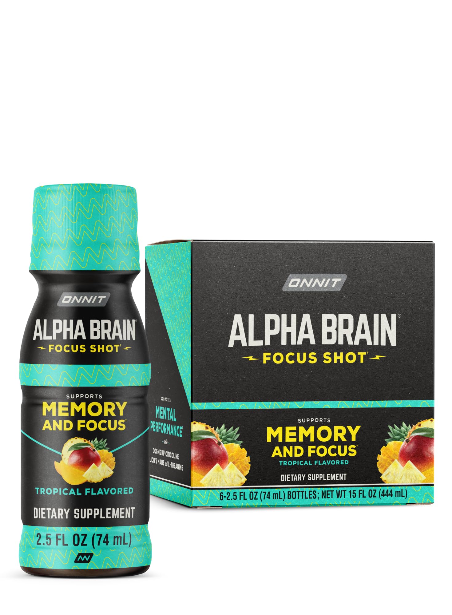 ONNIT Alpha Brain Focus Shot, Tropical Flavor, Nootropic Dietary Supplement Drink That Supports Energy, Focus, and Mood, IGEN™ Non-GMO Tested, 2.5 fl oz, 6 Count ONNIT buy supplements canada