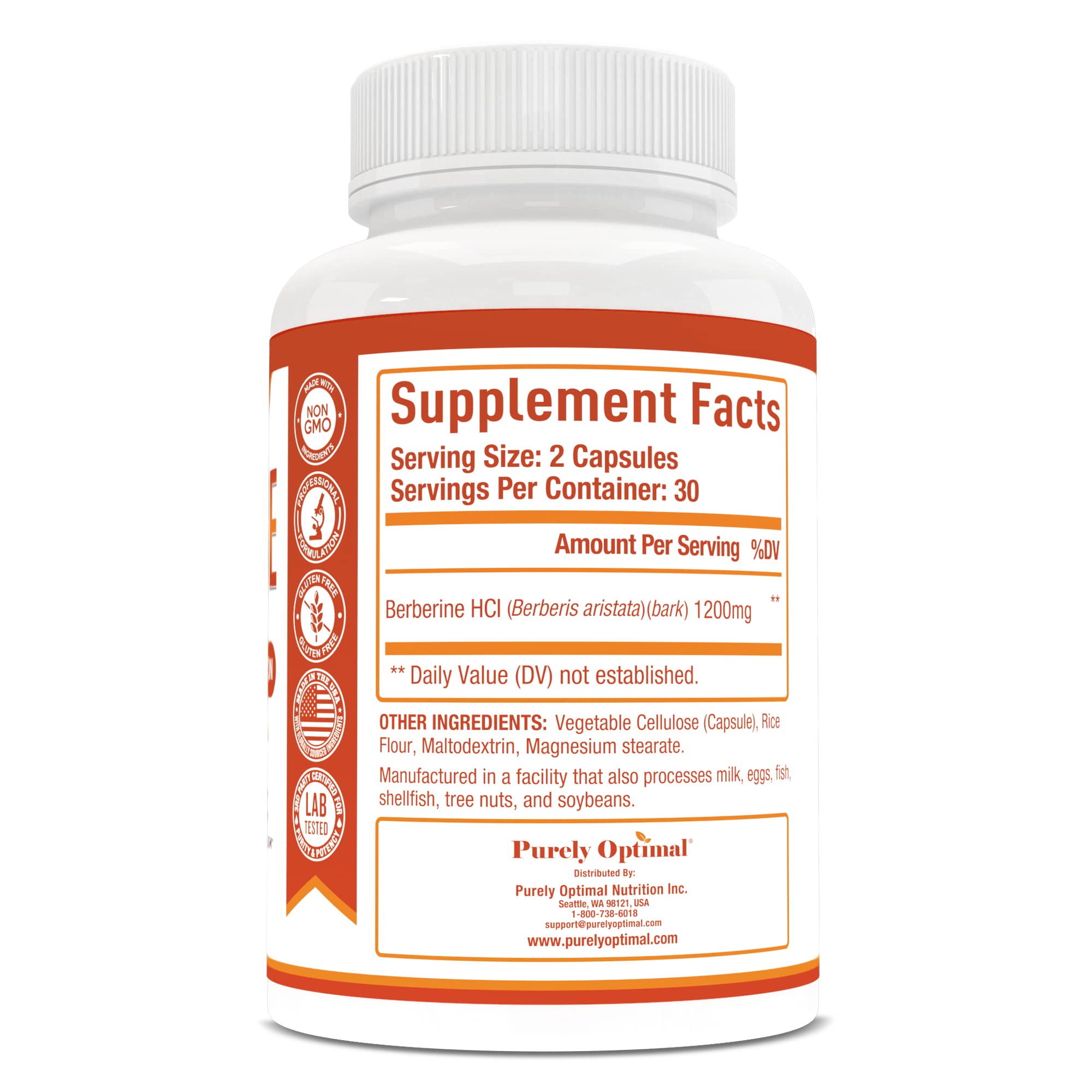 Purely Optimal Premium Berberine Supplement - 1200mg Berberine HCl, Non-GMO Purely Optimal buy supplements canada