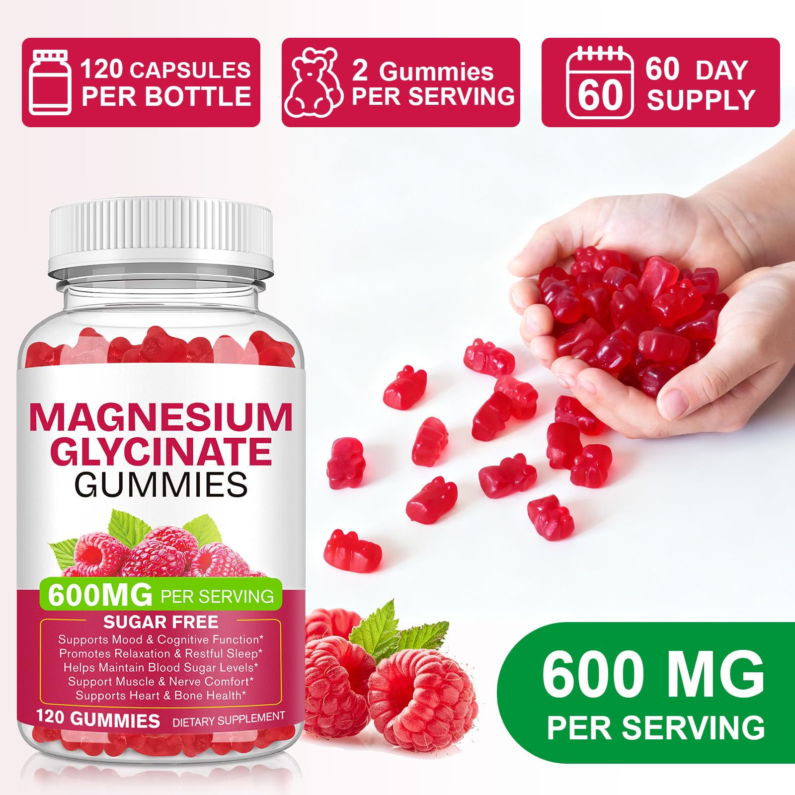 Magnesium Glycinate Gummies 600mg 120 Count - Sugar Free Magnesium Supplement - Supports for Sleep, Memory, Mood, Muscle, Relaxation, Heart & Bone Health BOIUOITI buy supplements canada