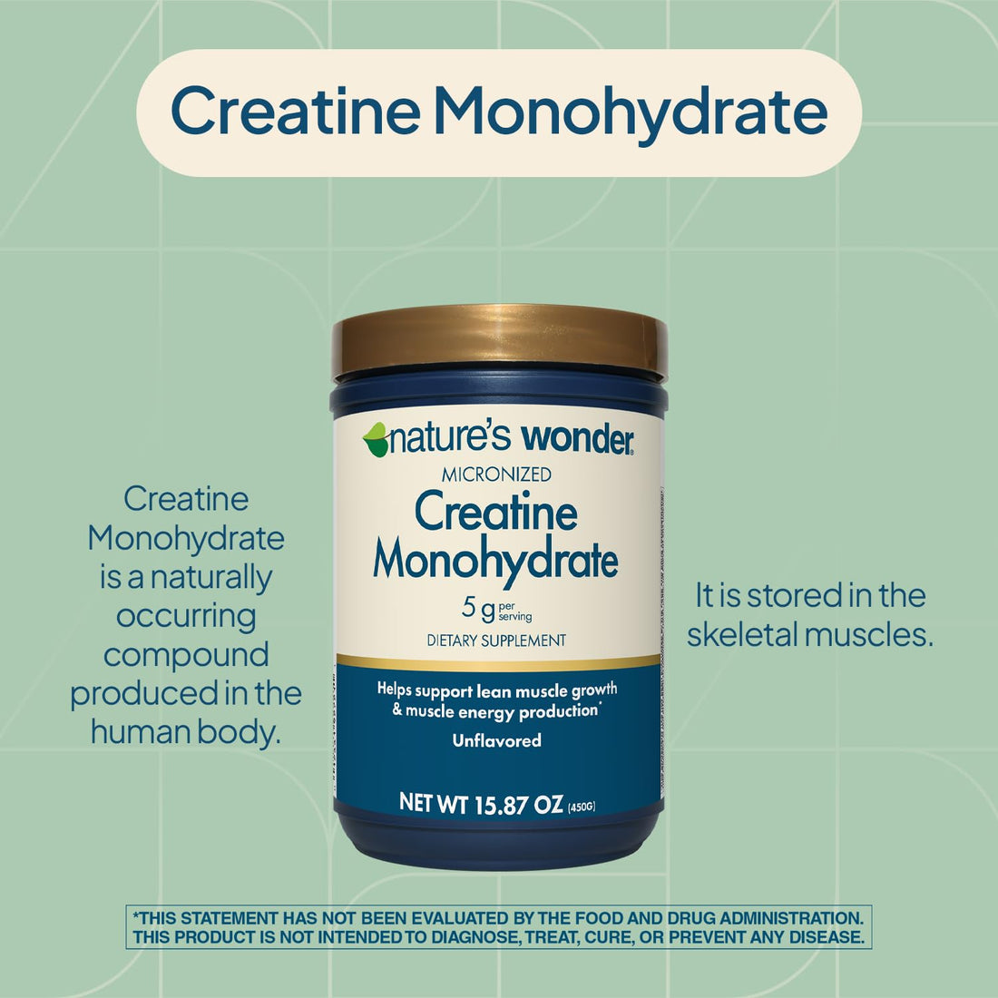 Nature's Wonder Micronized Creatine Monohydrate Powder 5g, Muscle Health, Muscle Energy Production, No Lactose, 5g of Micronized creatine Powder per Serving, 450G, 90 Servings Nature's Wonder buy supplements canada