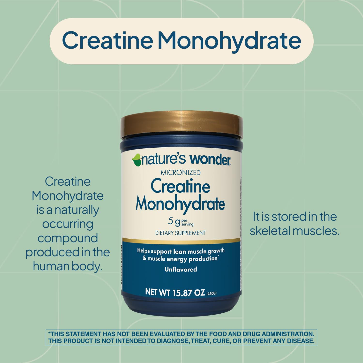 Nature's Wonder Micronized Creatine Monohydrate Powder 5g, Muscle Health, Muscle Energy Production, No Lactose, 5g of Micronized creatine Powder per Serving, 450G, 90 Servings Nature's Wonder buy supplements canada
