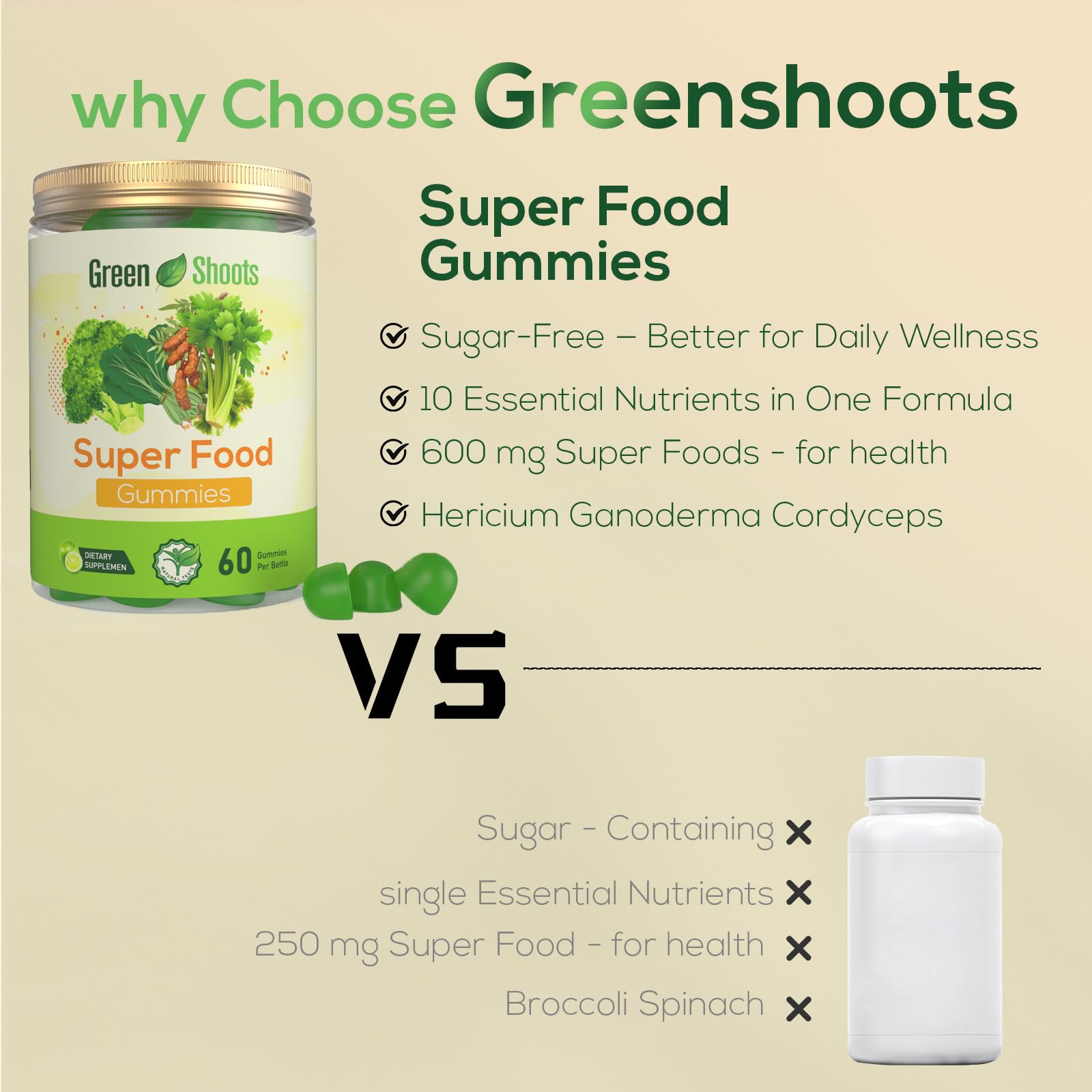 Greenshoots Super Food Gummies with Super Greens Blend, Vitamin A & C – Broccoli, Spinach, Moringa & Chlorella – Vegan, Sugar Free, Daily Nutrition Support, 60 Gummies Greenshoots buy supplements canada