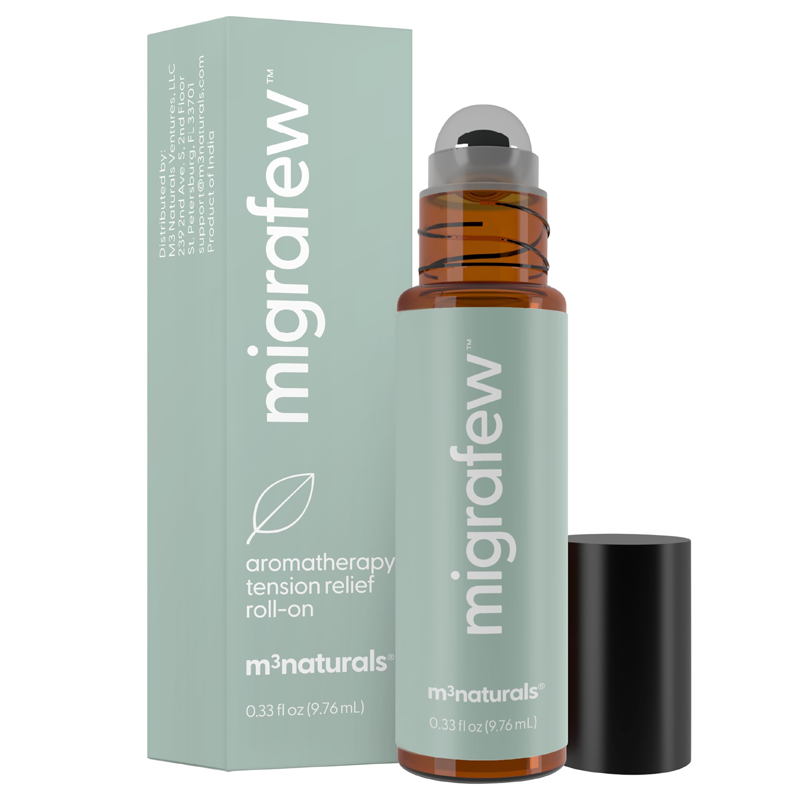MigraFew Aromatherapy Migraine Roll On | Compact Headache Relief with Cooling Metal Roller for Head Tension and Pressure, Made with Peppermint, Spearmint and Lavender Essential Oils (0.33 FL oz) by M3 M3 Naturals buy supplements canada