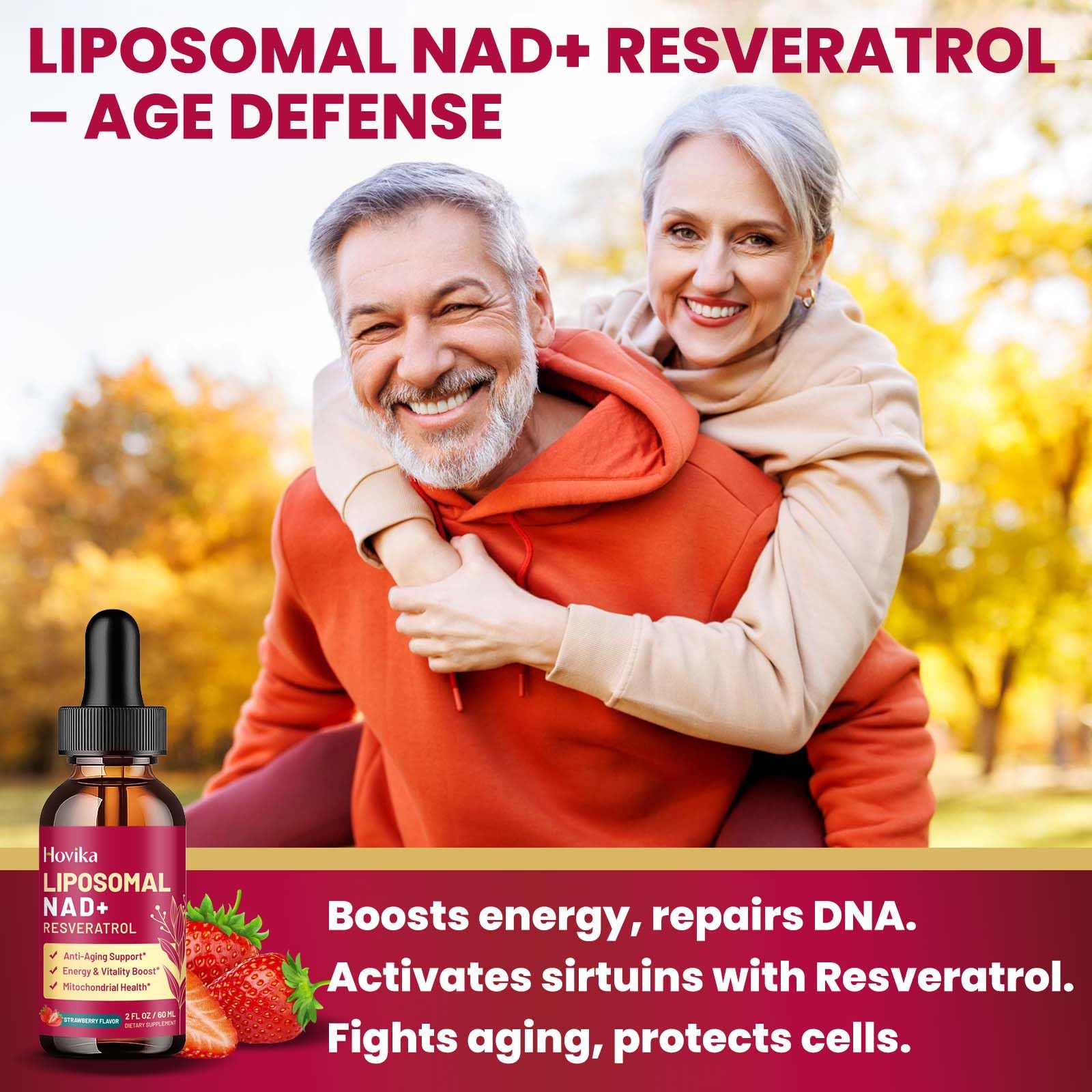 Liposomal NAD Supplement - 1200mg NAD+ Liquid Drops for Women & Men with Resveratrol, Black Pepper Extract - Support Anti-Aging, Brain & Cellular Mitochondrial Health - 2 Fl Oz, Strawberry Flavor Hovika buy supplements canada