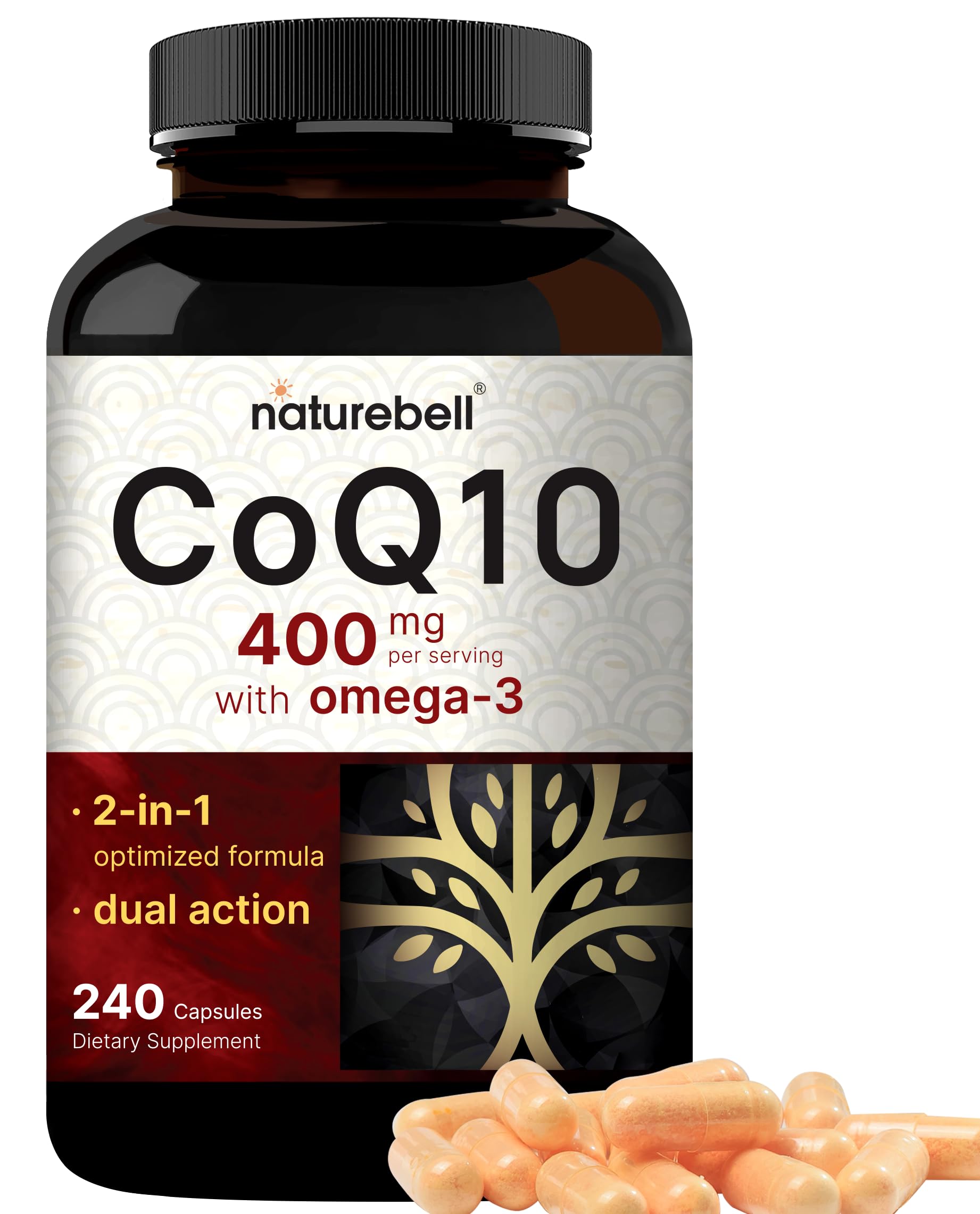 CoQ10 (Ubiquinone) 400mg with Omega 3 Fatty Acids, 240 Capsules | Stable High NatureBell buy supplements canada