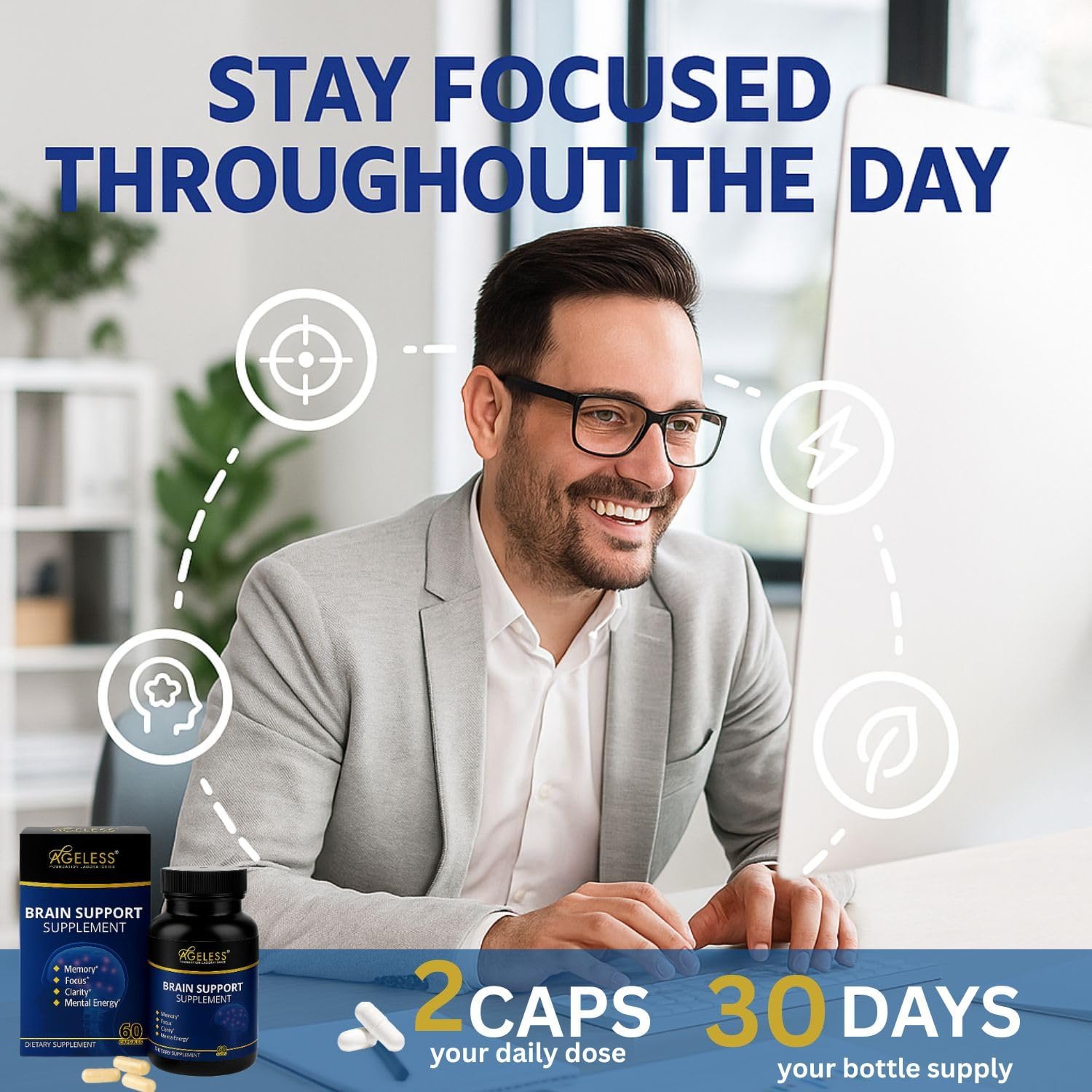 Ageless Brain Supplements for Memory and Focus 1000 MG | Cognitive Improvement | Formulated with Clinically Studied Ingredients | Support Mental Clarity & Neuro Health | Vitamin B6, B12, 60 Capsules Ageless Foundation Laboratories buy supplements canada