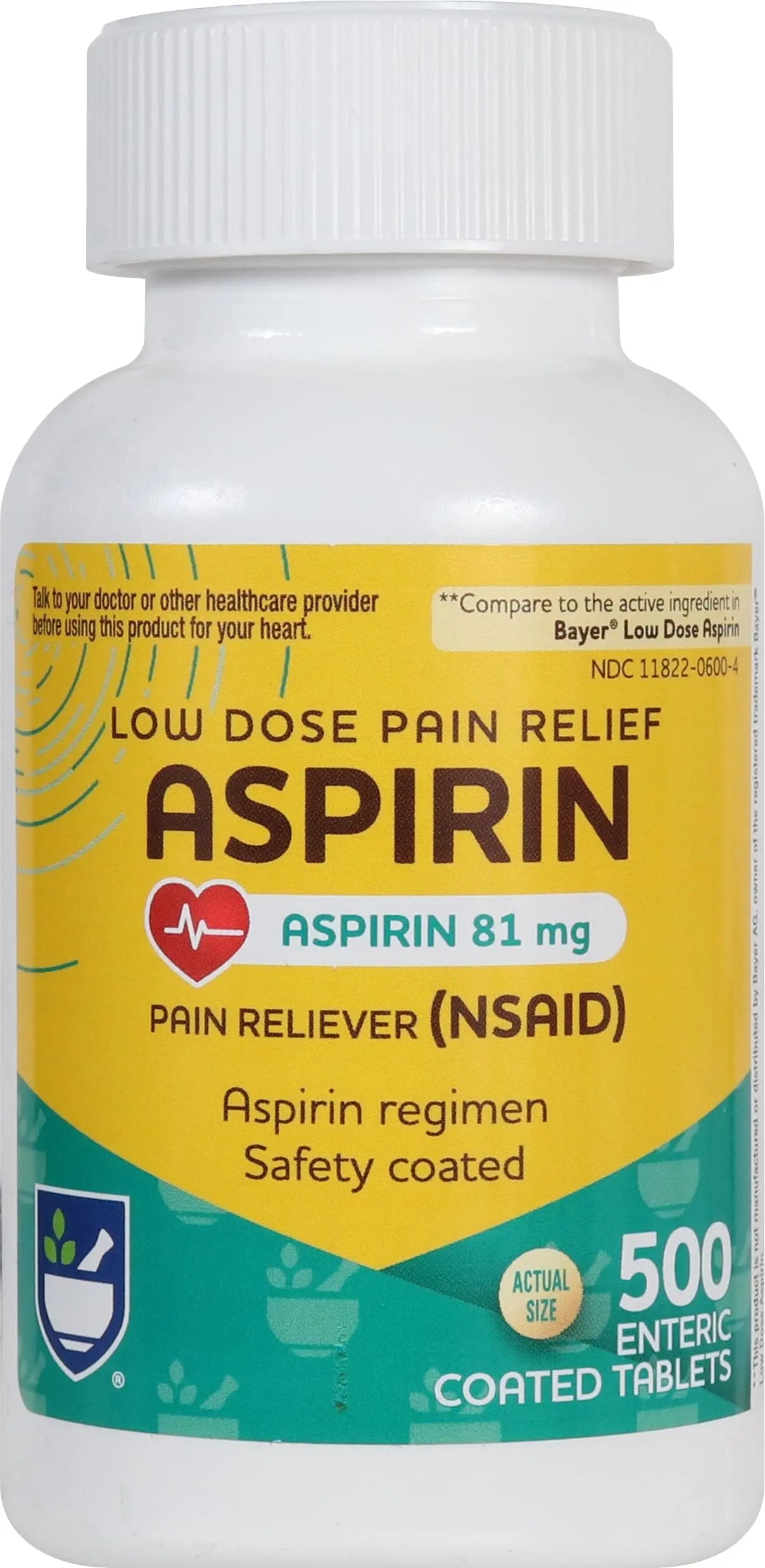 Rite Aid Aspirin Enteric Tablets - 81 mg Aspirin - 500 Count - Low-Dose for Headache Relief - Safety Coated - Aspirin Regimen - Migraine Medicine - Pain Relief Rite Aid buy supplements canada